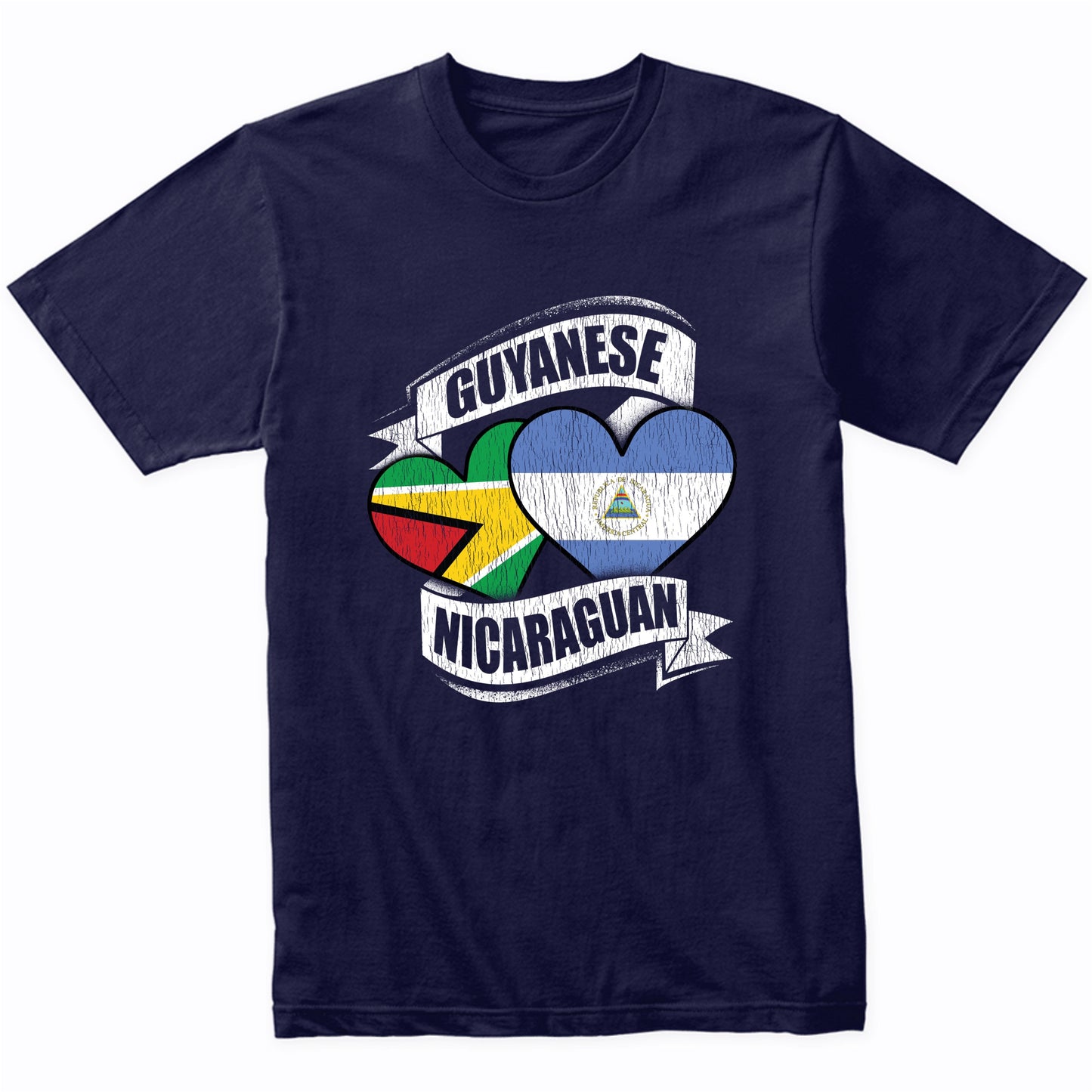 Guyanese Nicaraguan Hearts Guyana Nicaragua Flags T-Shirt