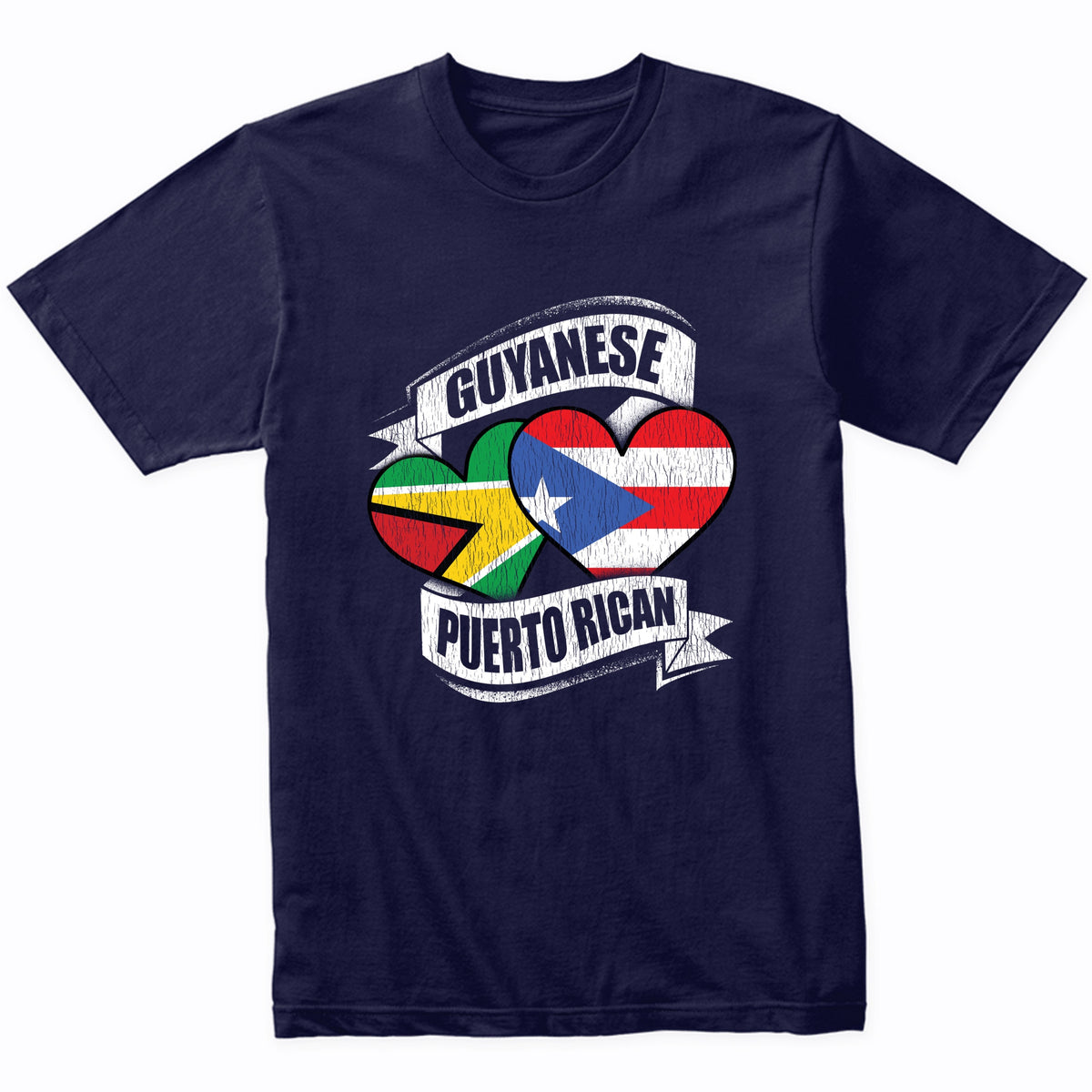 Guyanese Puerto Rican Hearts Guyana Puerto Rico Flags T-Shirt