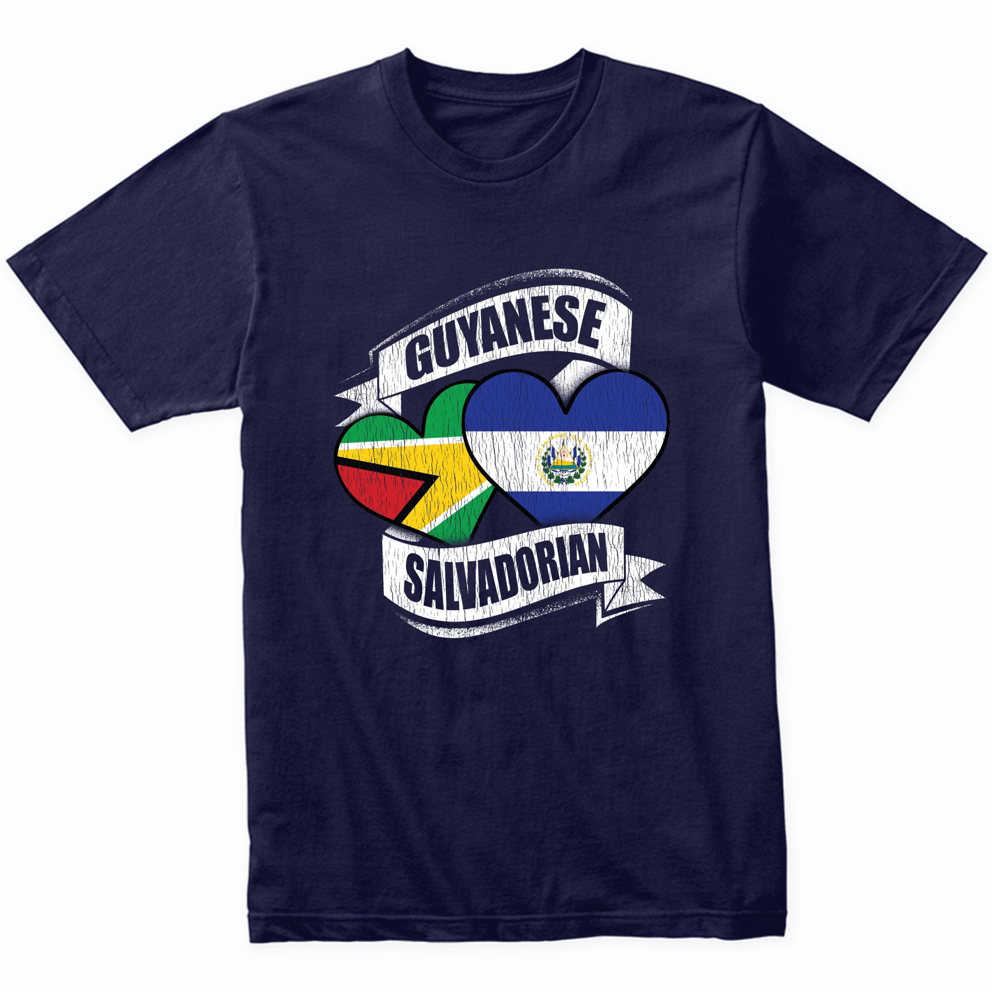 Guyanese Salvadorian Hearts Guyana El Salvador Flags T-Shirt