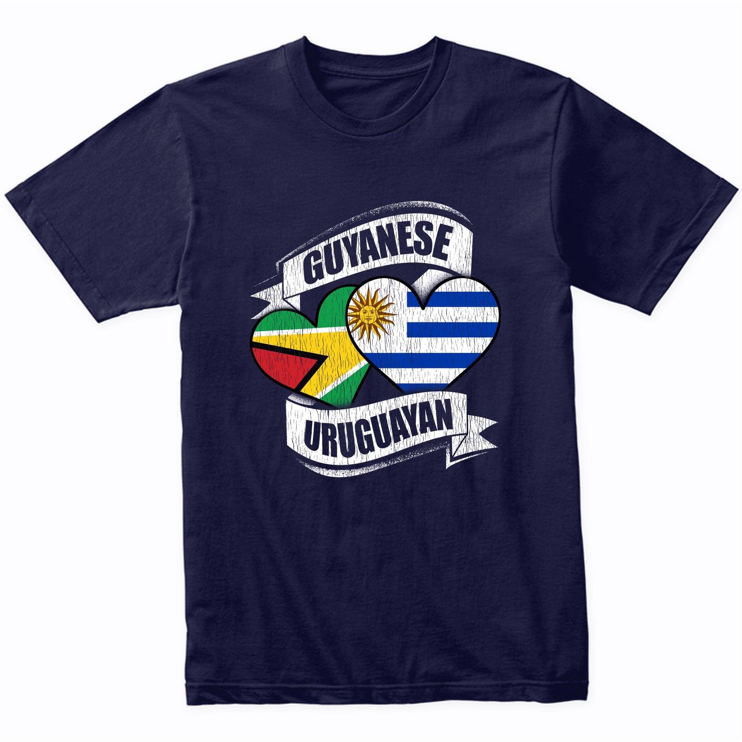 Guyanese Uruguayan Hearts Guyana Uruguay Flags T-Shirt