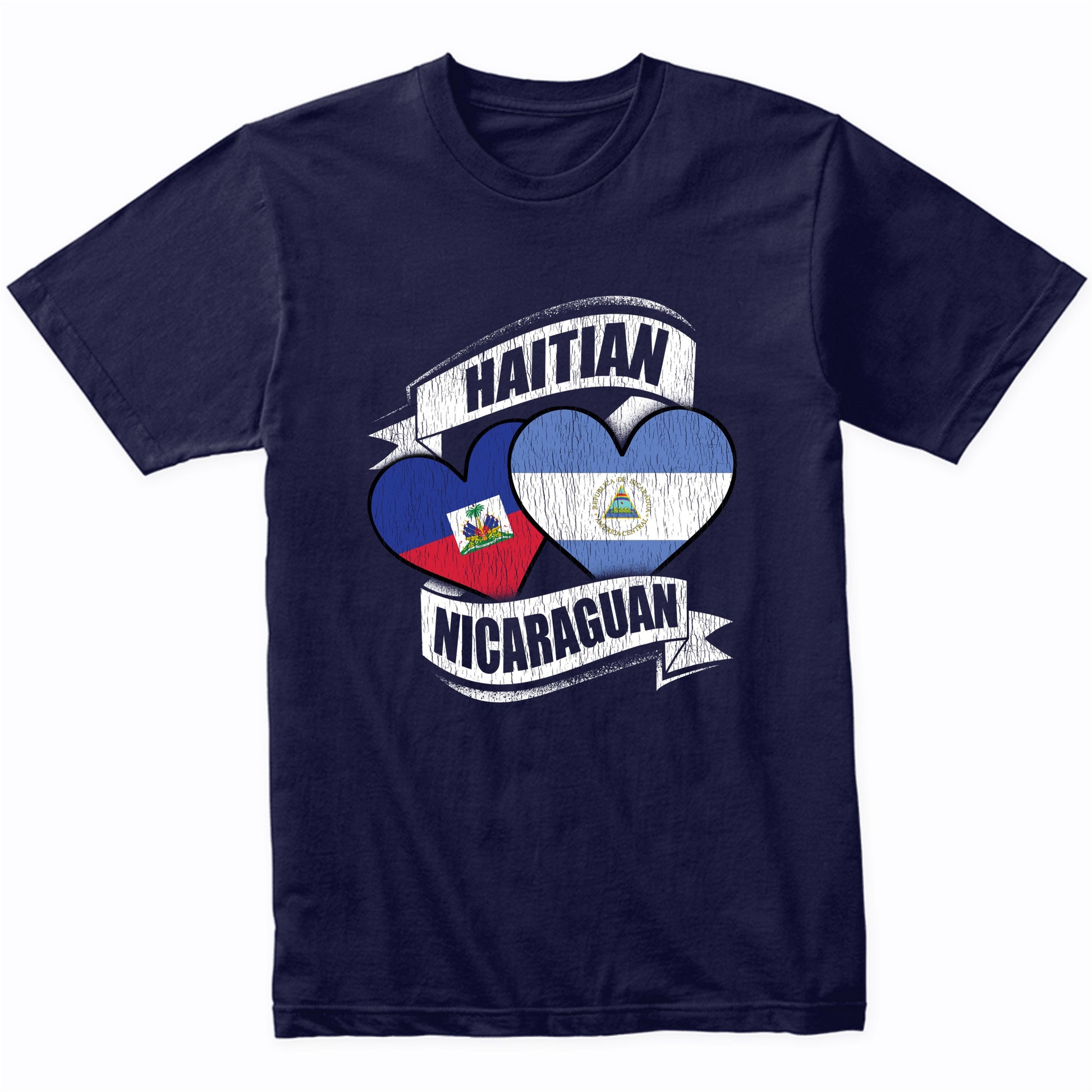 Haitian Nicaraguan Hearts Haiti Nicaragua Flags T-Shirt