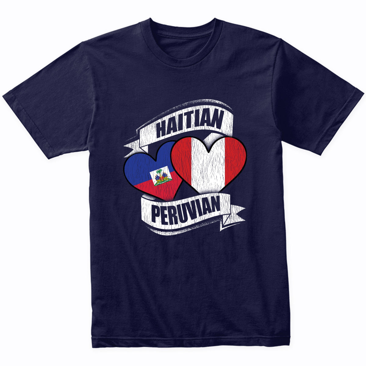 Haitian Peruvian Hearts Haiti Peru Flags T-Shirt
