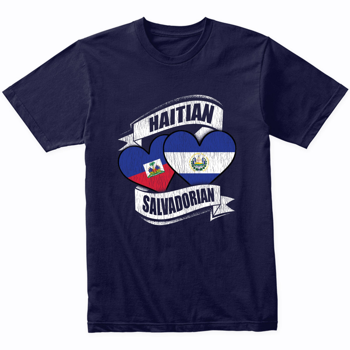 Haitian Salvadorian Hearts Haiti El Salvador Flags T-Shirt