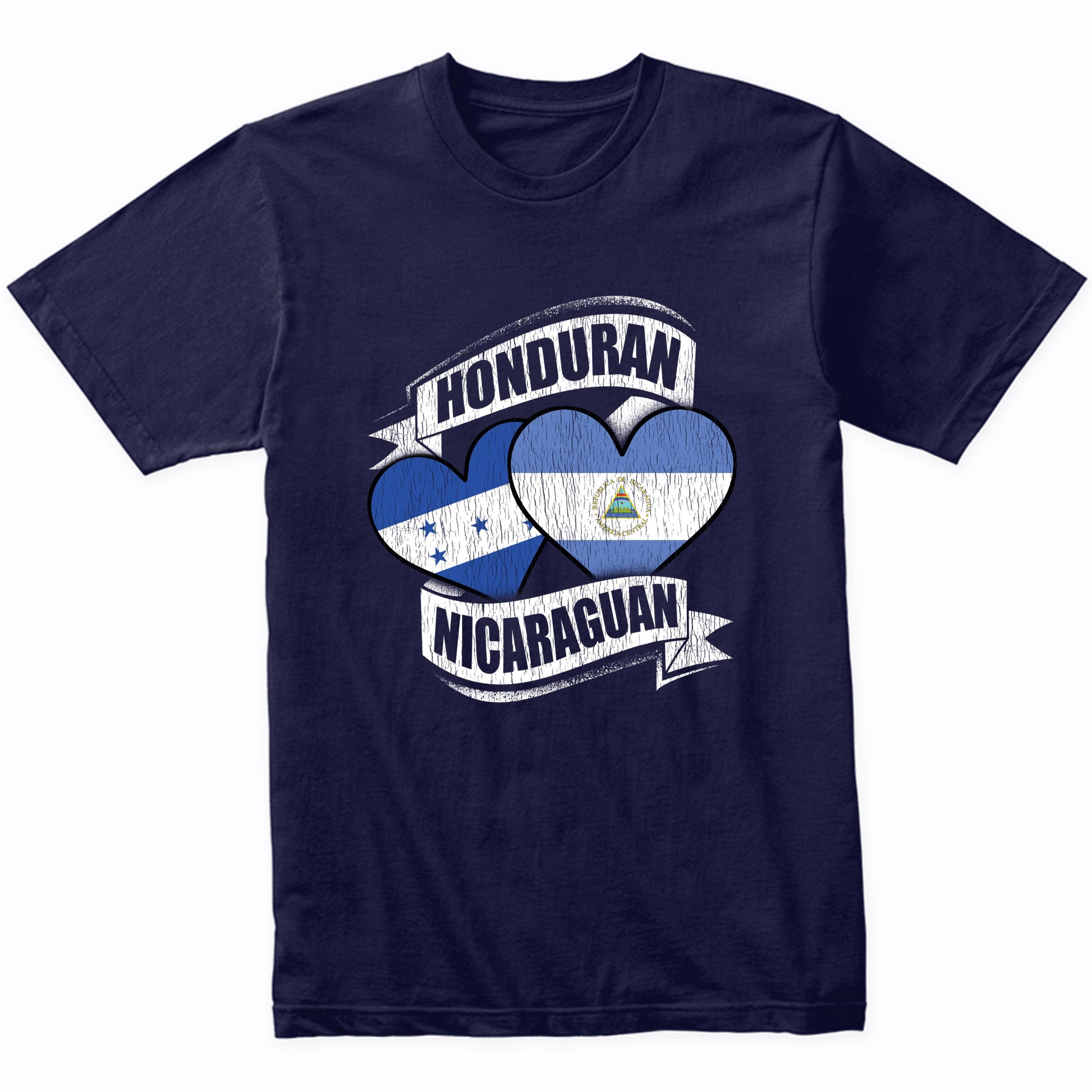 Honduran Nicaraguan Hearts Honduras Nicaragua Flags T-Shirt