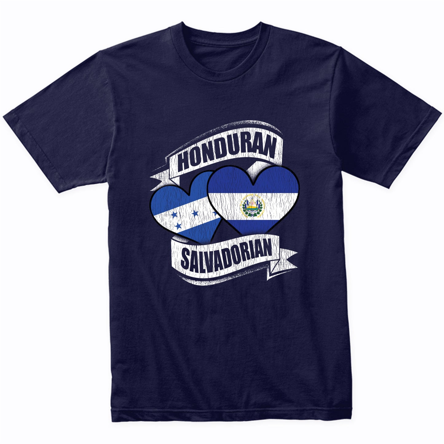 Honduran Salvadorian Hearts Honduras El Salvador Flags T-Shirt