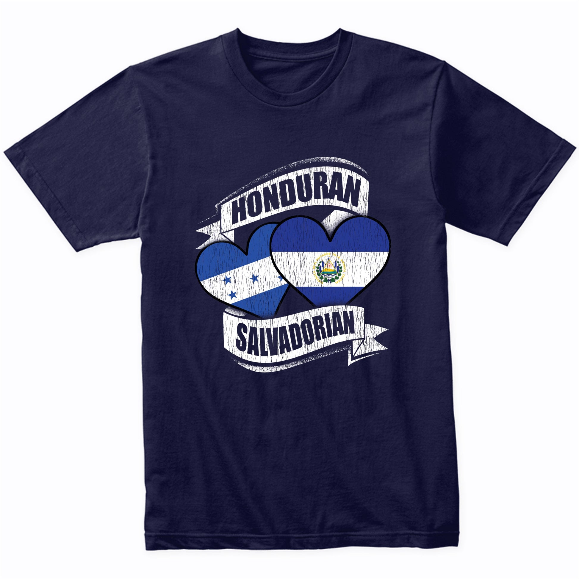 Honduran Salvadorian Hearts Honduras El Salvador Flags T-Shirt