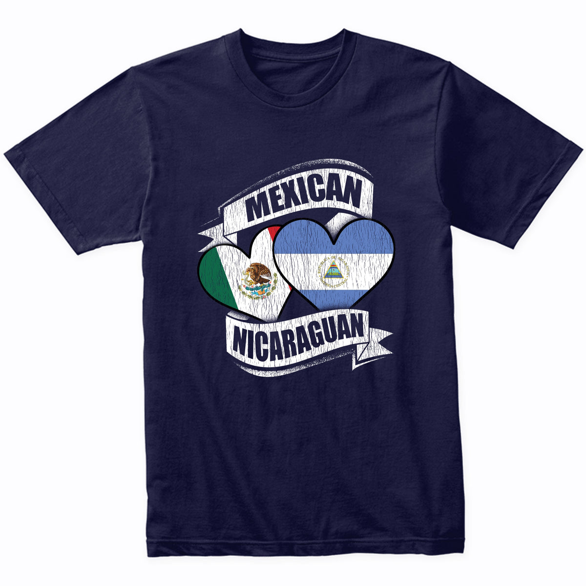 Mexican Nicaraguan Hearts Mexico Nicaragua Flags T-Shirt