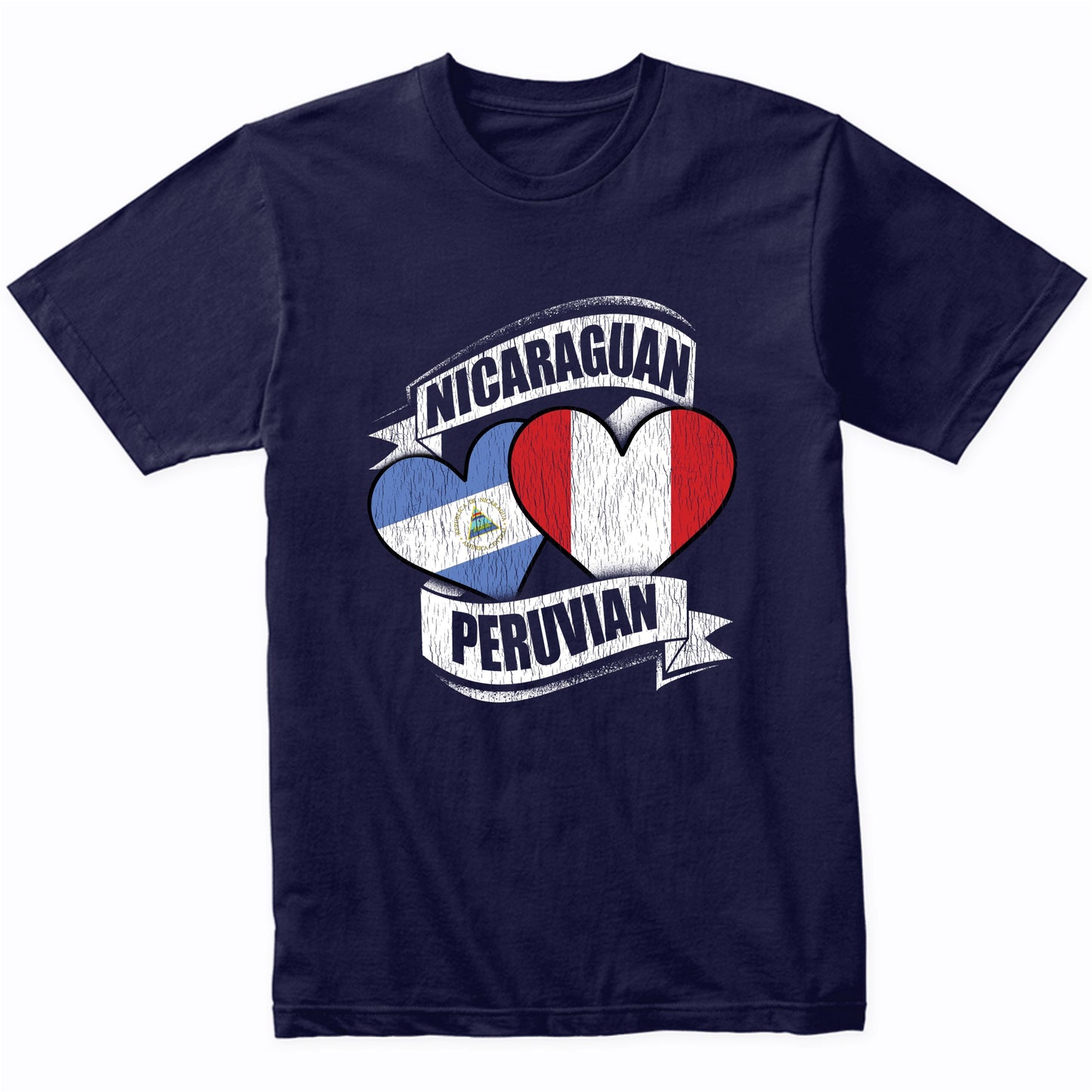 Nicaraguan Peruvian Hearts Nicaragua Peru Flags T-Shirt