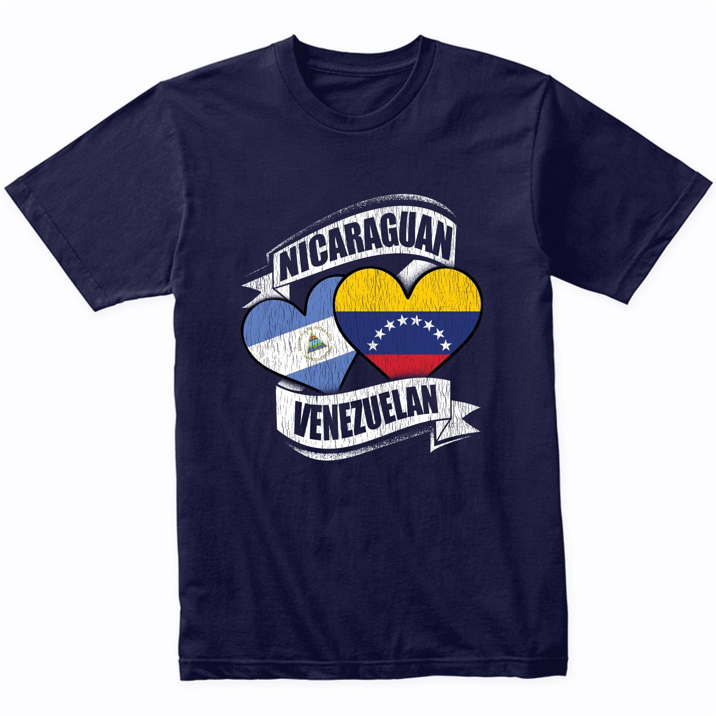 Nicaraguan Venezuelan Hearts Nicaragua Venezuela Flags T-Shirt