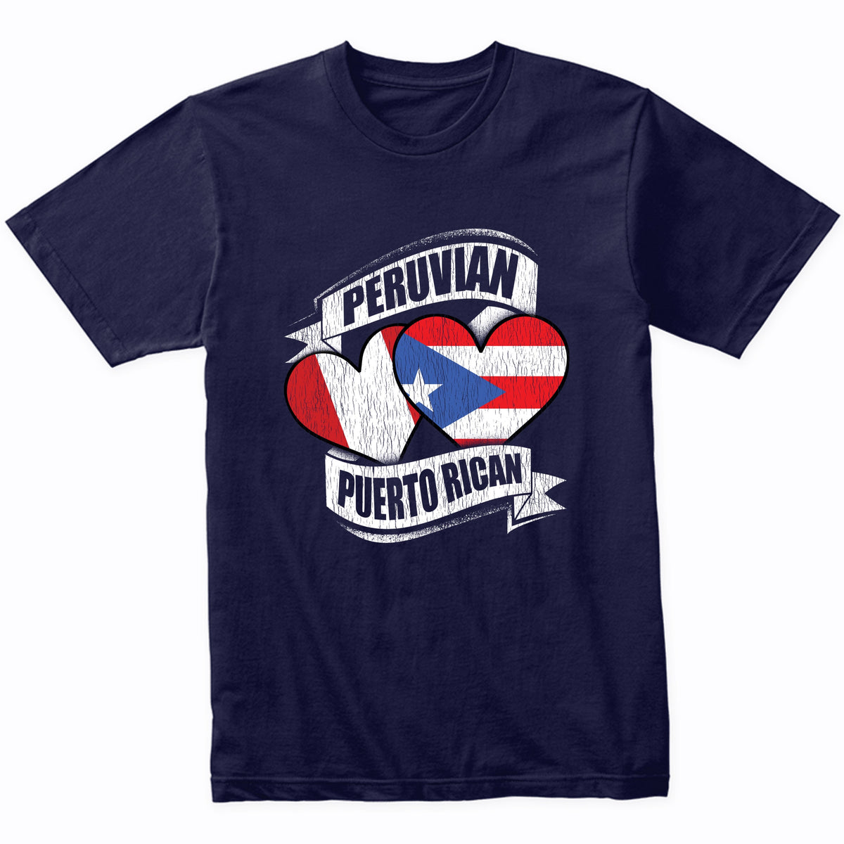 Peruvian Puerto Rican Hearts Peru Puerto Rico Flags T-Shirt