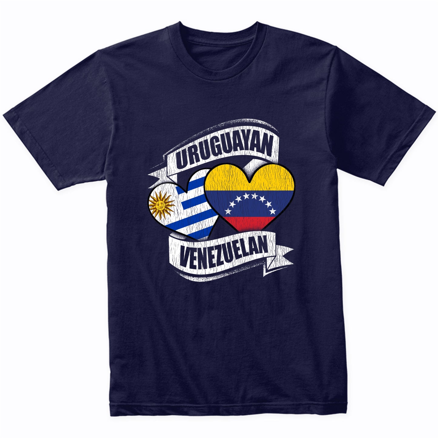 Uruguayan Venezuelan Hearts Uruguay Venezuela Flags T-Shirt