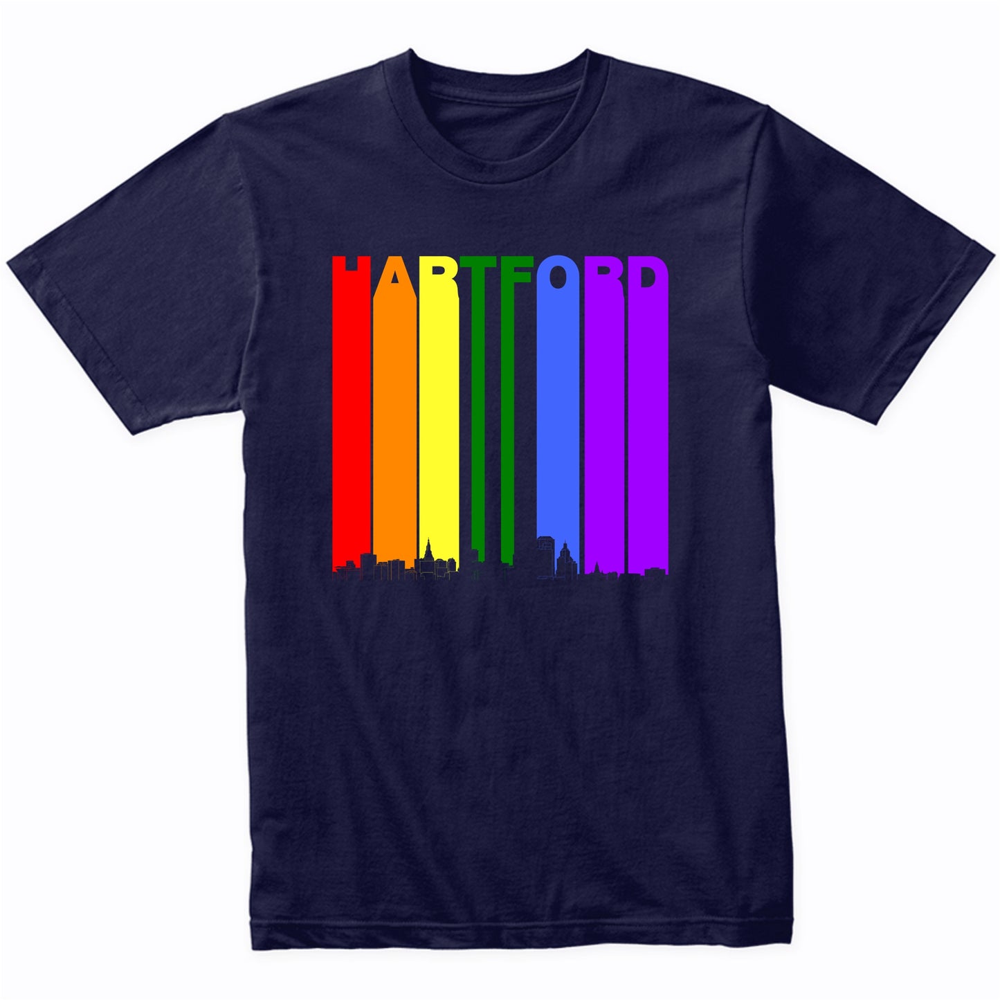 Hartford Connecticut Skyline Rainbow LGBT Gay Pride T-Shirt