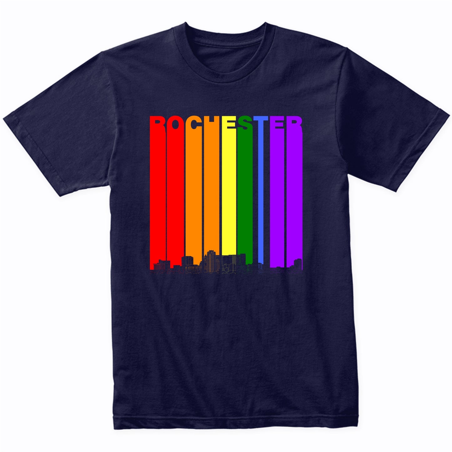 Rochester Minnesota Skyline Rainbow LGBT Gay Pride T-Shirt
