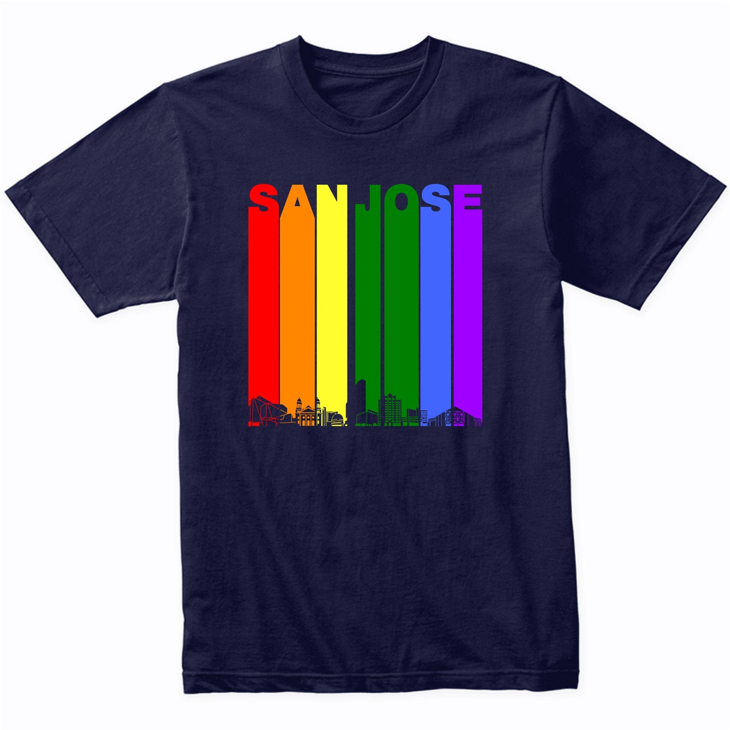 San Jose California Skyline Rainbow LGBT Gay Pride T-Shirt