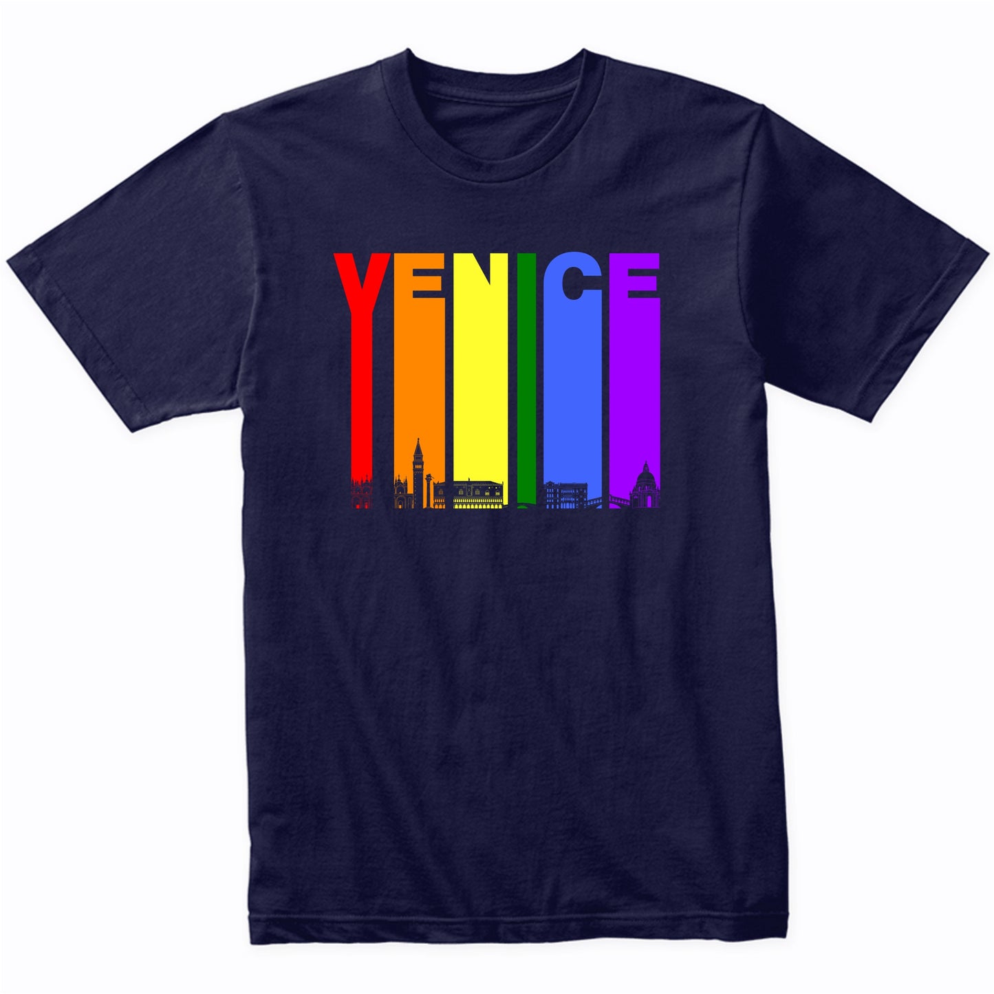 Venice Italy Skyline Rainbow LGBT Gay Pride T-Shirt
