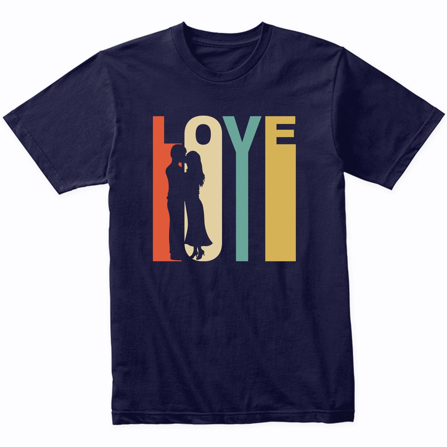 Retro 1970's Style Couple Kissing Silhouette Love T-Shirt