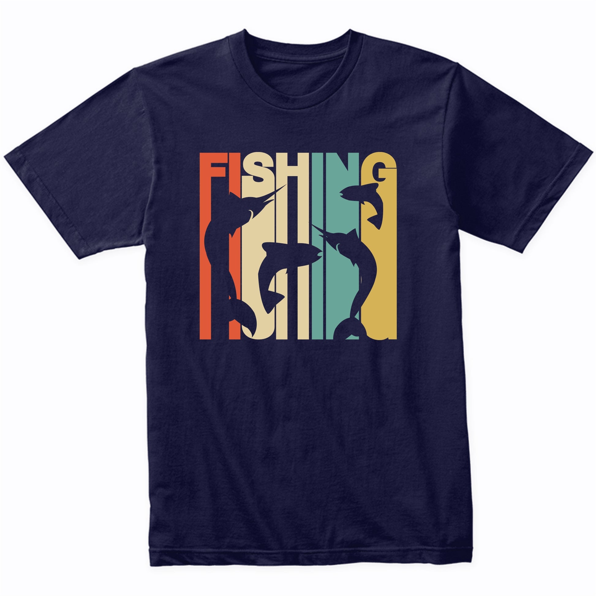 Vintage 1970's Style Fishing Fish Silhouettes Retro T-Shirt