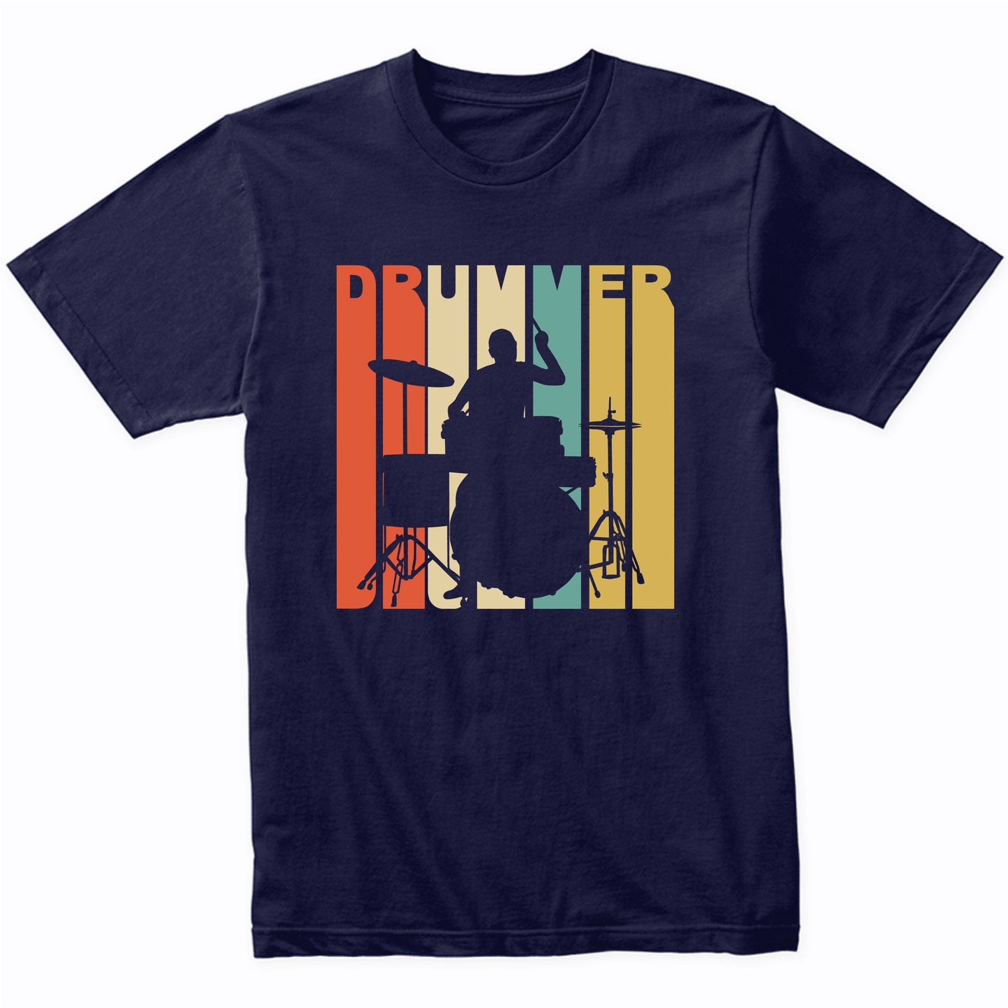 Vintage 1970's Style Drummer Silhouette Retro Music T-Shirt