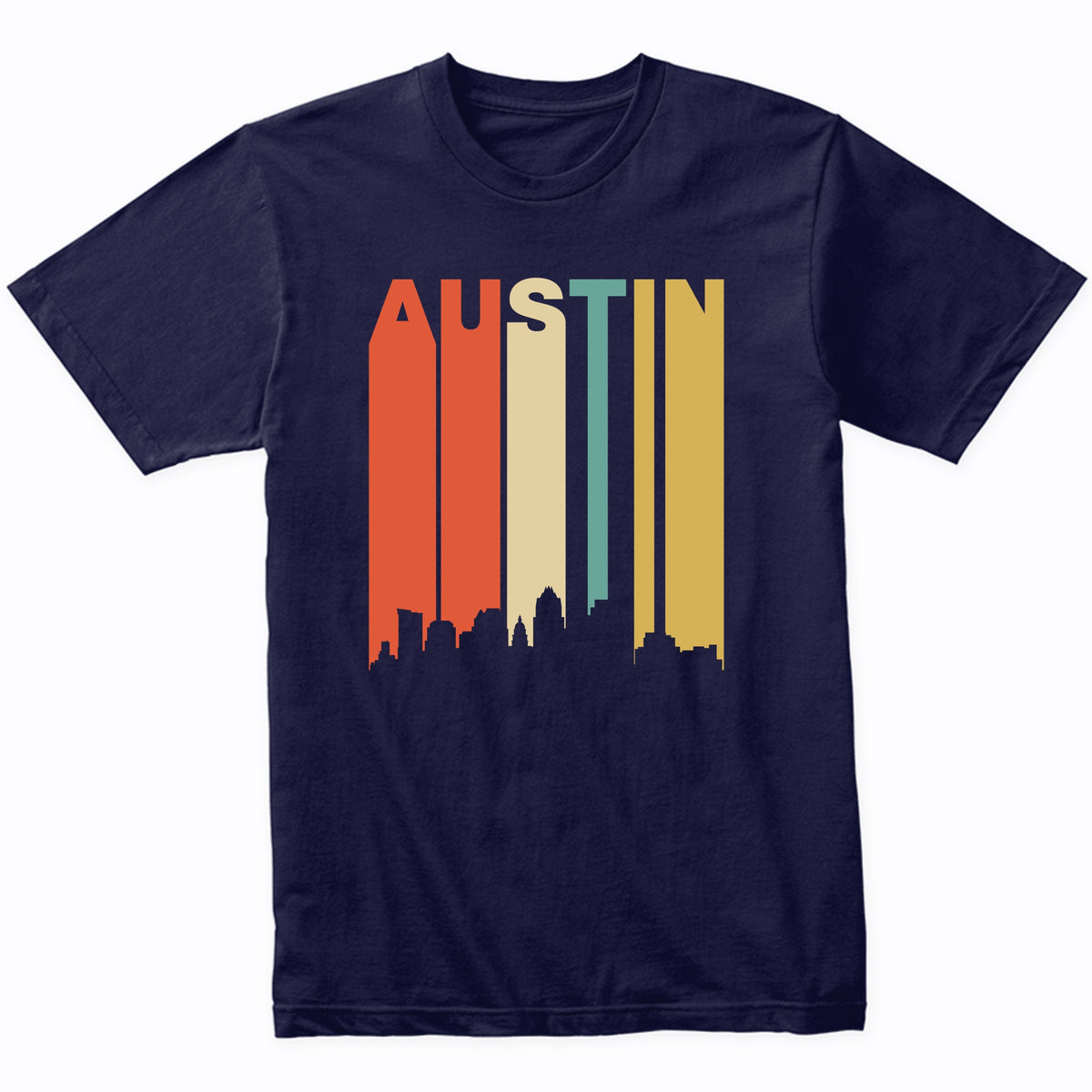 Retro 1970's Austin Texas Cityscape Downtown Skyline T-Shirt