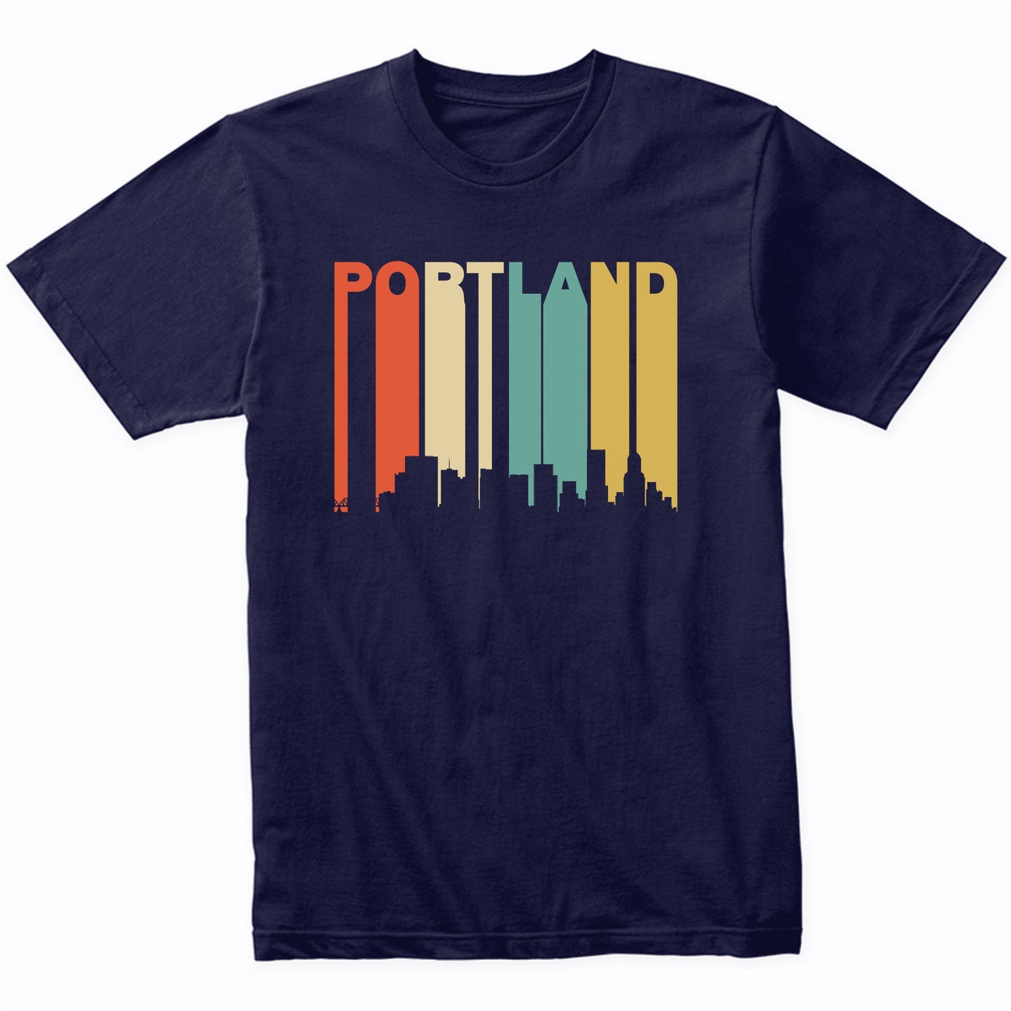 Retro Portland Oregon Cityscape Downtown Skyline T-Shirt