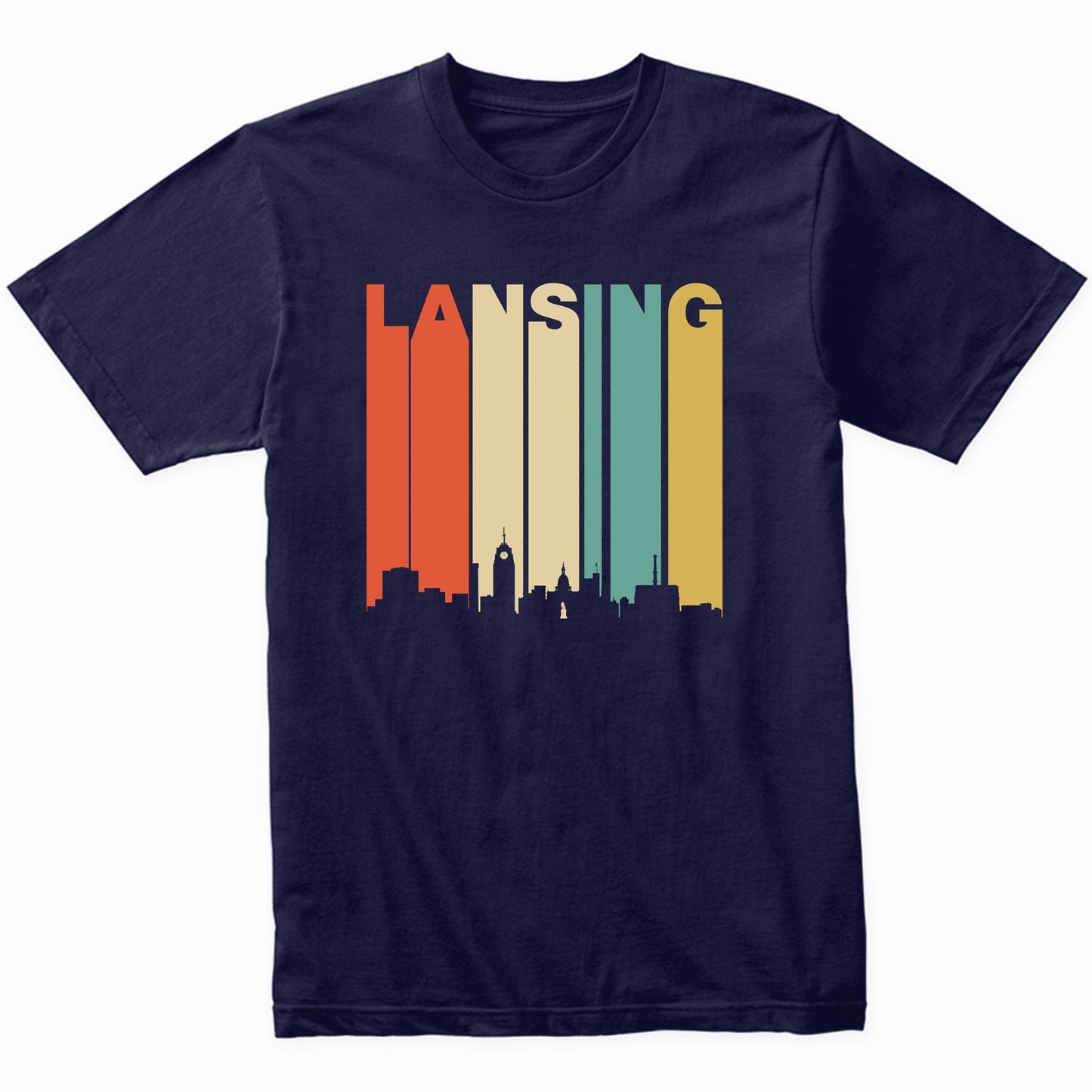 Retro 1970's Lansing Michigan Downtown Skyline T-Shirt