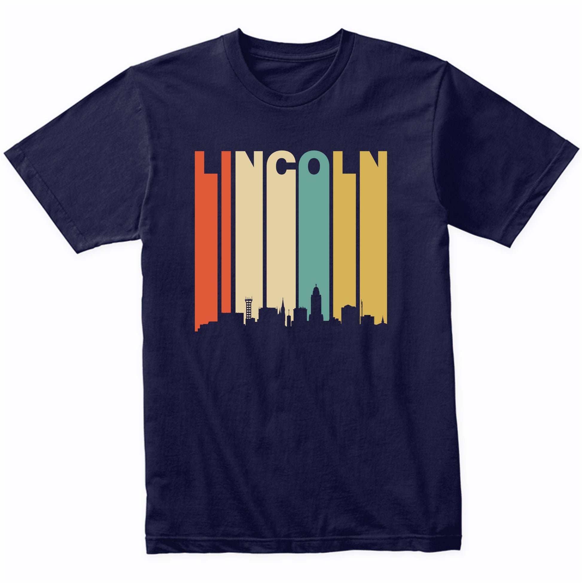 Retro 1970's Lincoln Nebraska Downtown Skyline T-Shirt