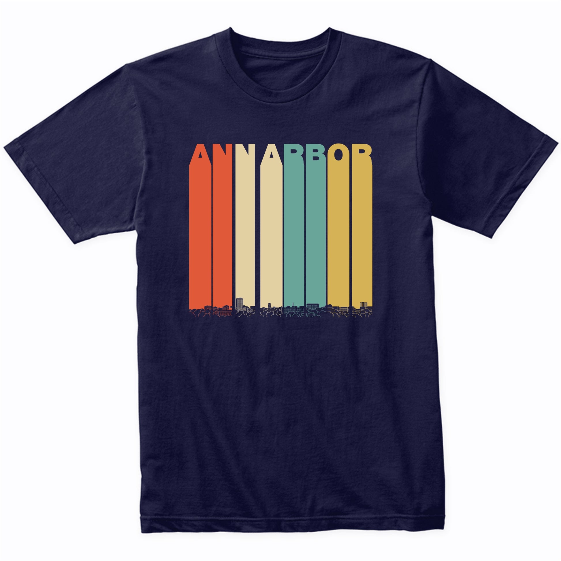 Vintage 1970's Style Ann Arbor Michigan Skyline T-Shirt