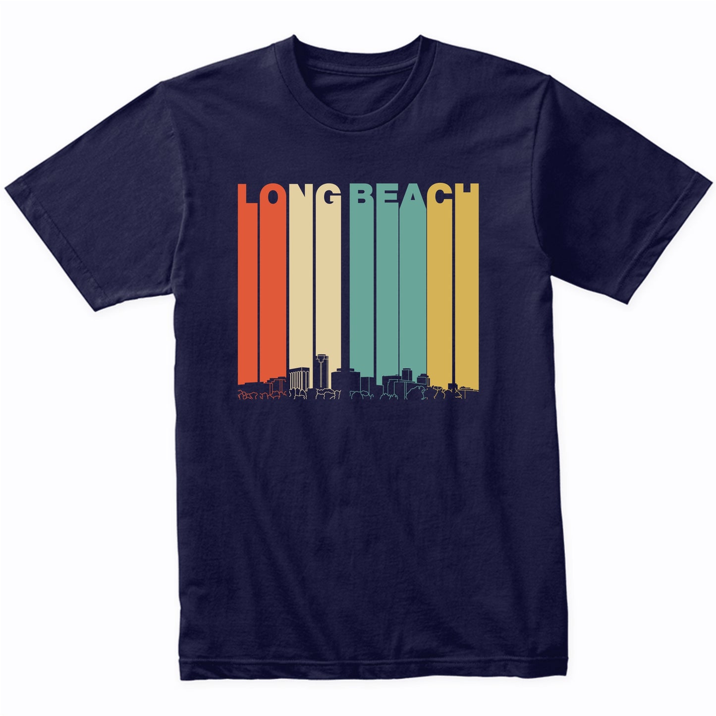 Vintage 1970's Style Long Beach California Skyline T-Shirt