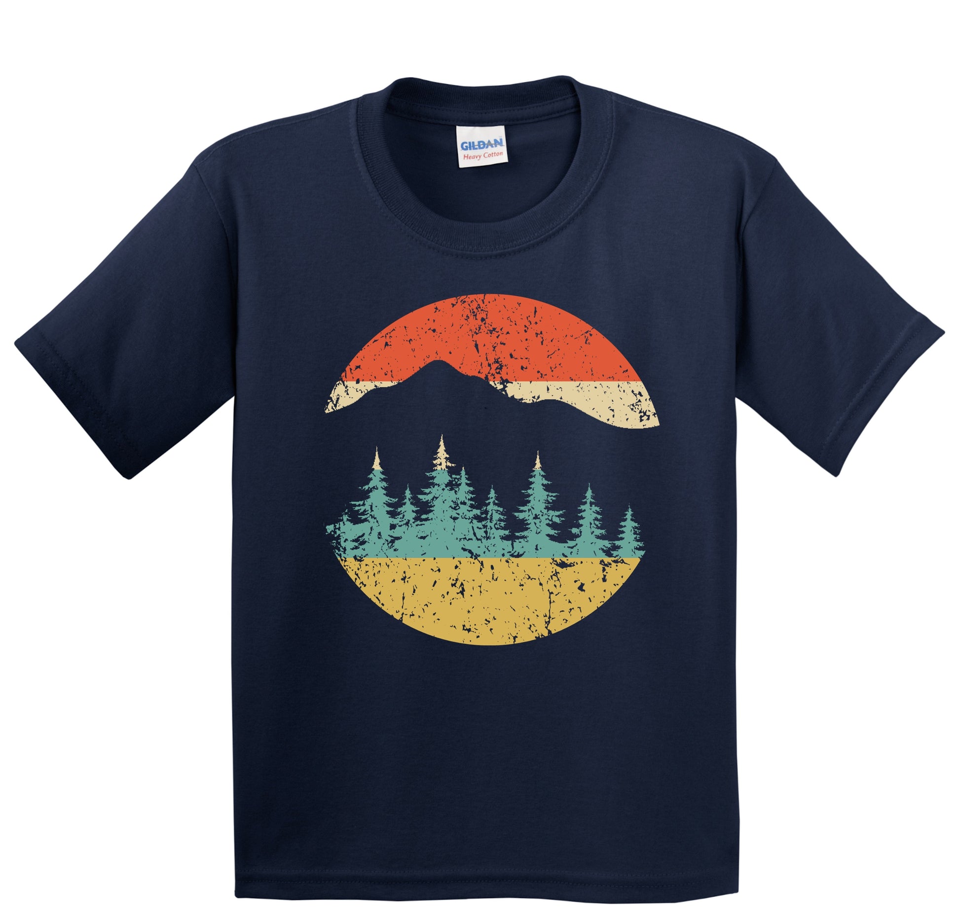 Outdoors Nature Camping Retro Mountains And Trees Icon Kids T-Shirt