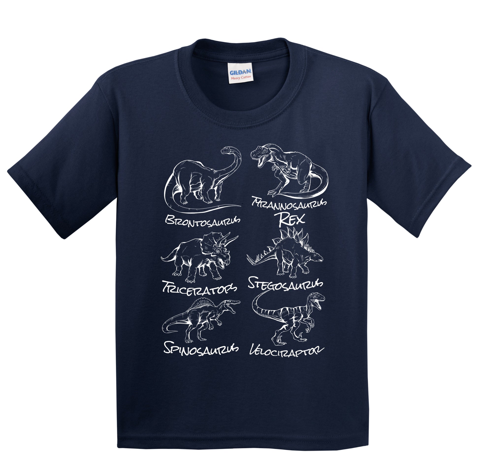 Types of Dinosaurs Sketch Cool Prehistoric Animal Dinosaur Kids T-Shirt