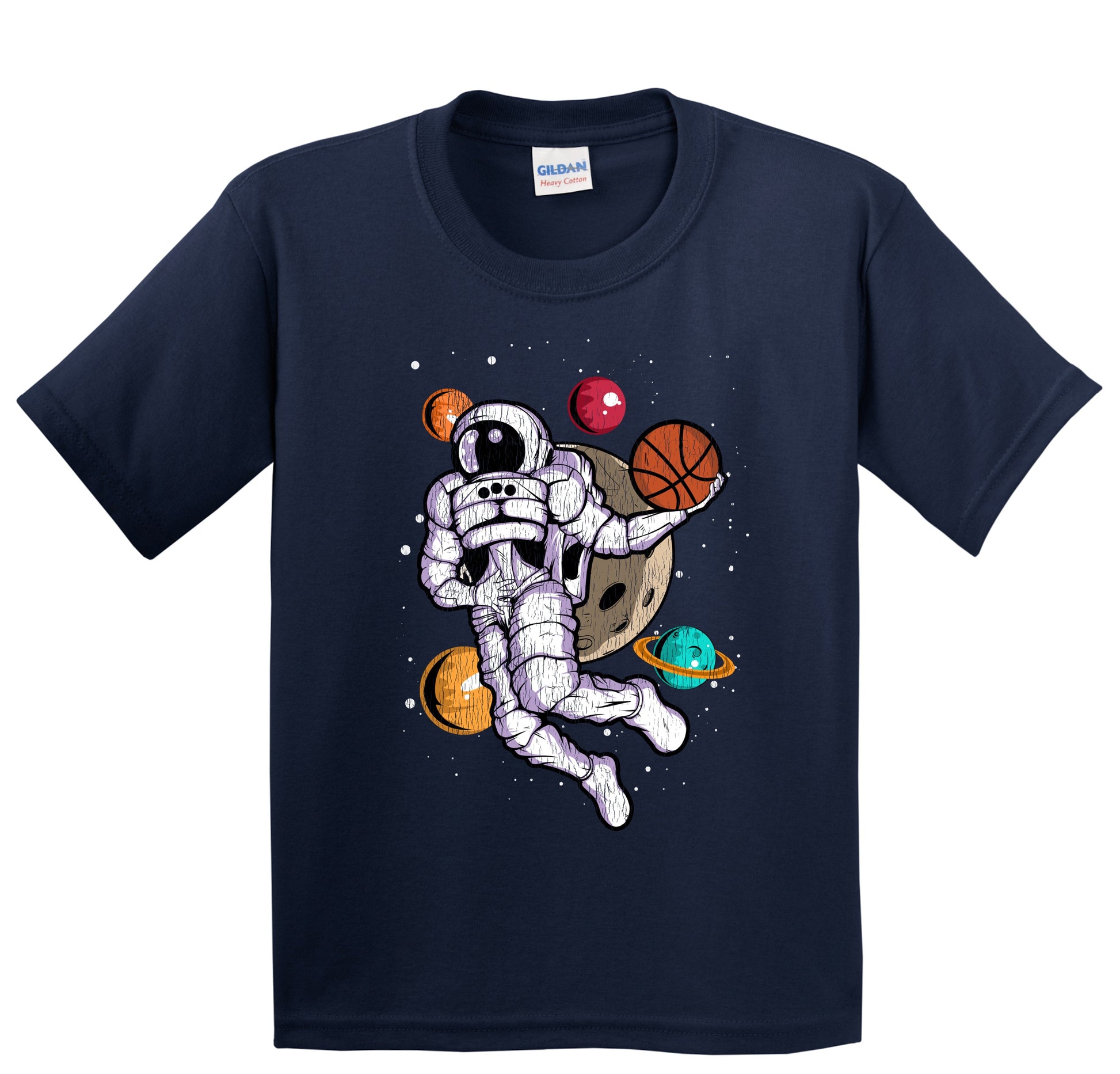 Basketball Dunk Astronaut Outer Space Spaceman Distressed Youth T-Shirt