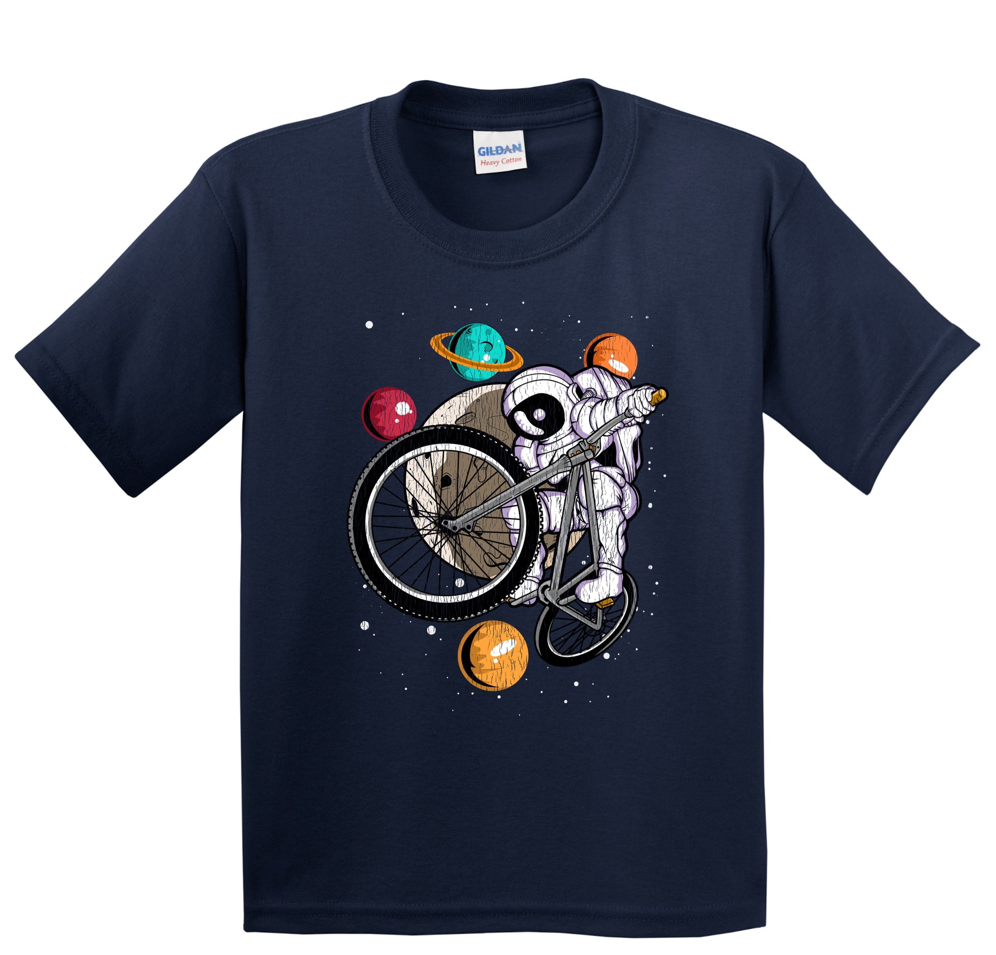 BMX Astronaut Outer Space Spaceman Bike Distressed Youth T-Shirt