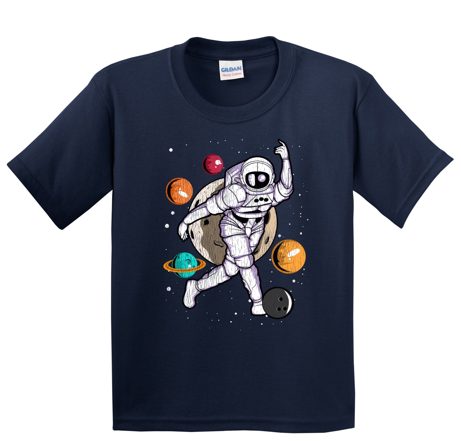 Bowling Astronaut Outer Space Spaceman Distressed Youth T-Shirt