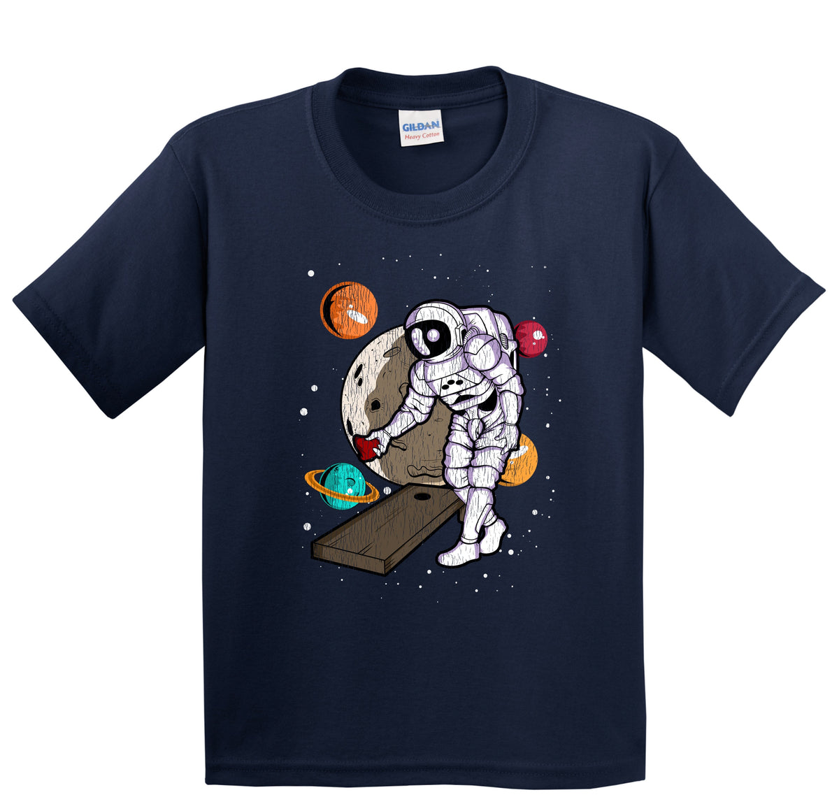 Cornhole Astronaut Outer Space Spaceman Distressed Youth T-Shirt