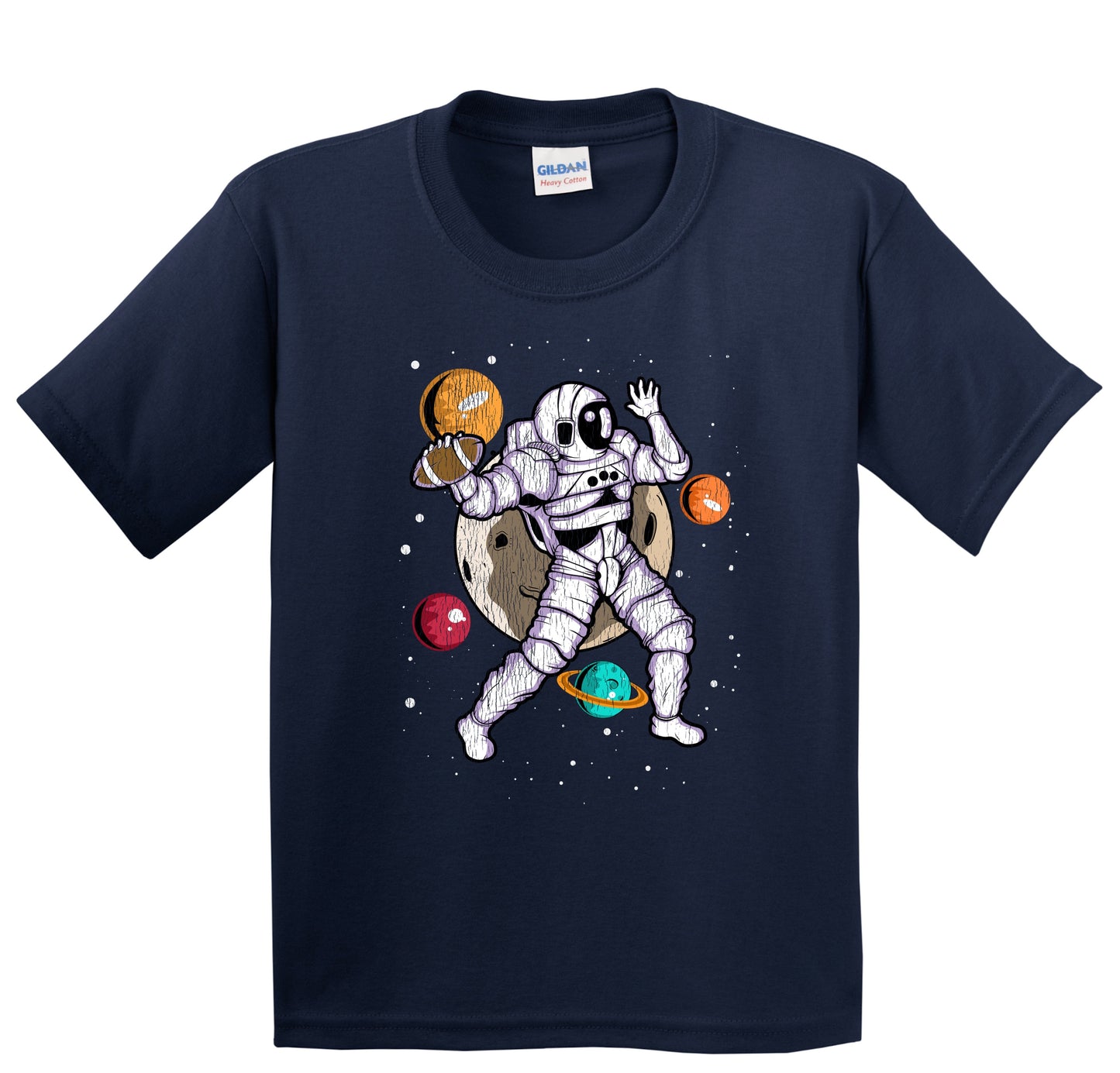 Football Quarterback Astronaut Outer Space Spaceman Distressed Youth T-Shirt