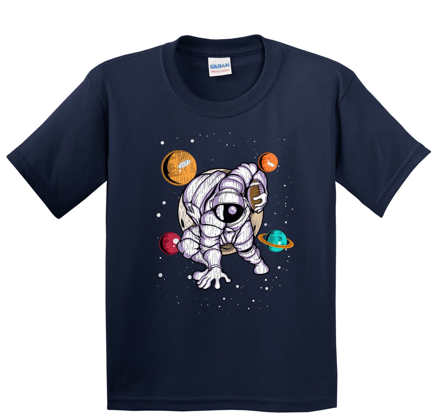 Football Astronaut Outer Space Spaceman Distressed Youth T-Shirt
