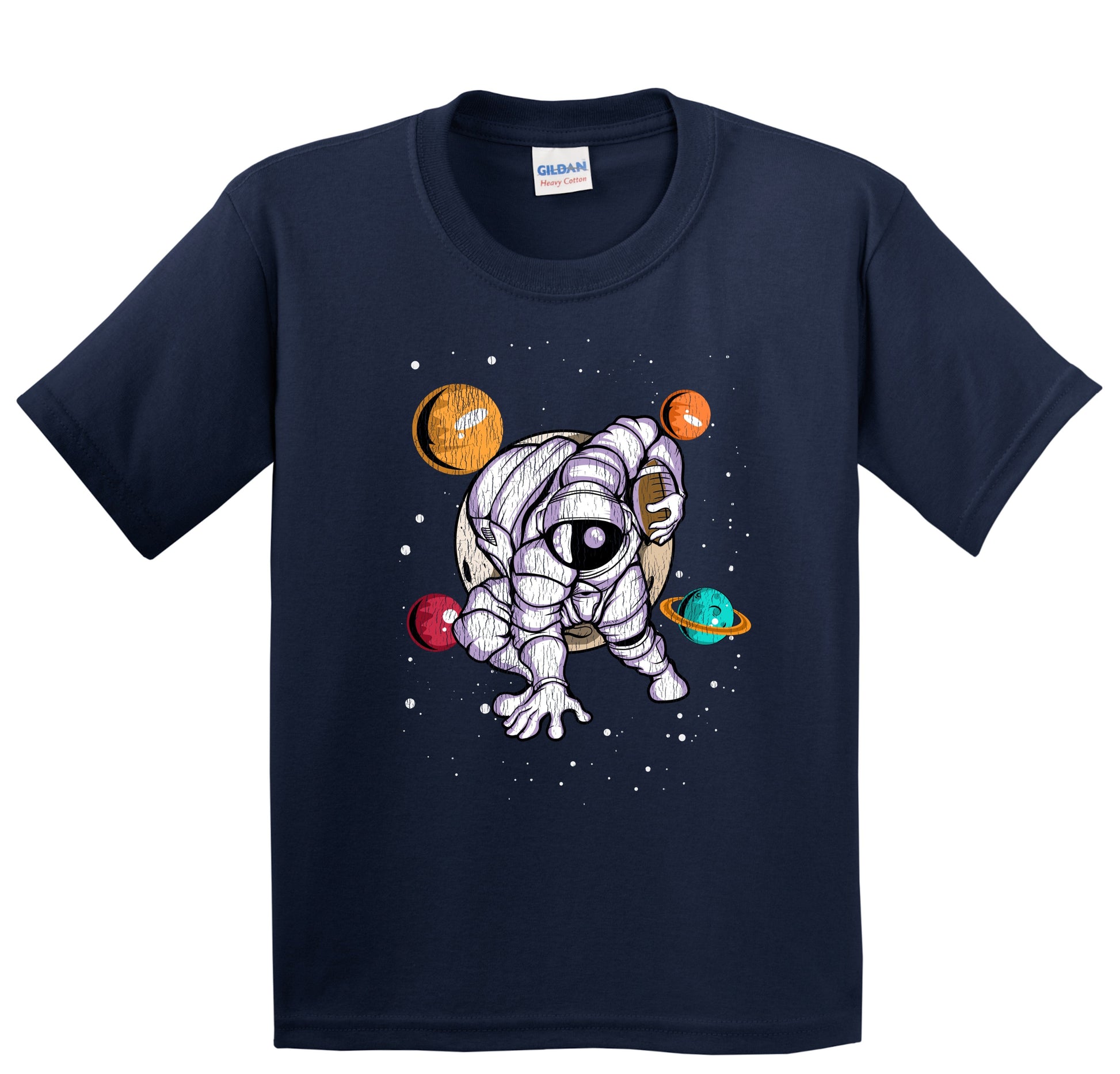 Football Astronaut Outer Space Spaceman Distressed Youth T-Shirt