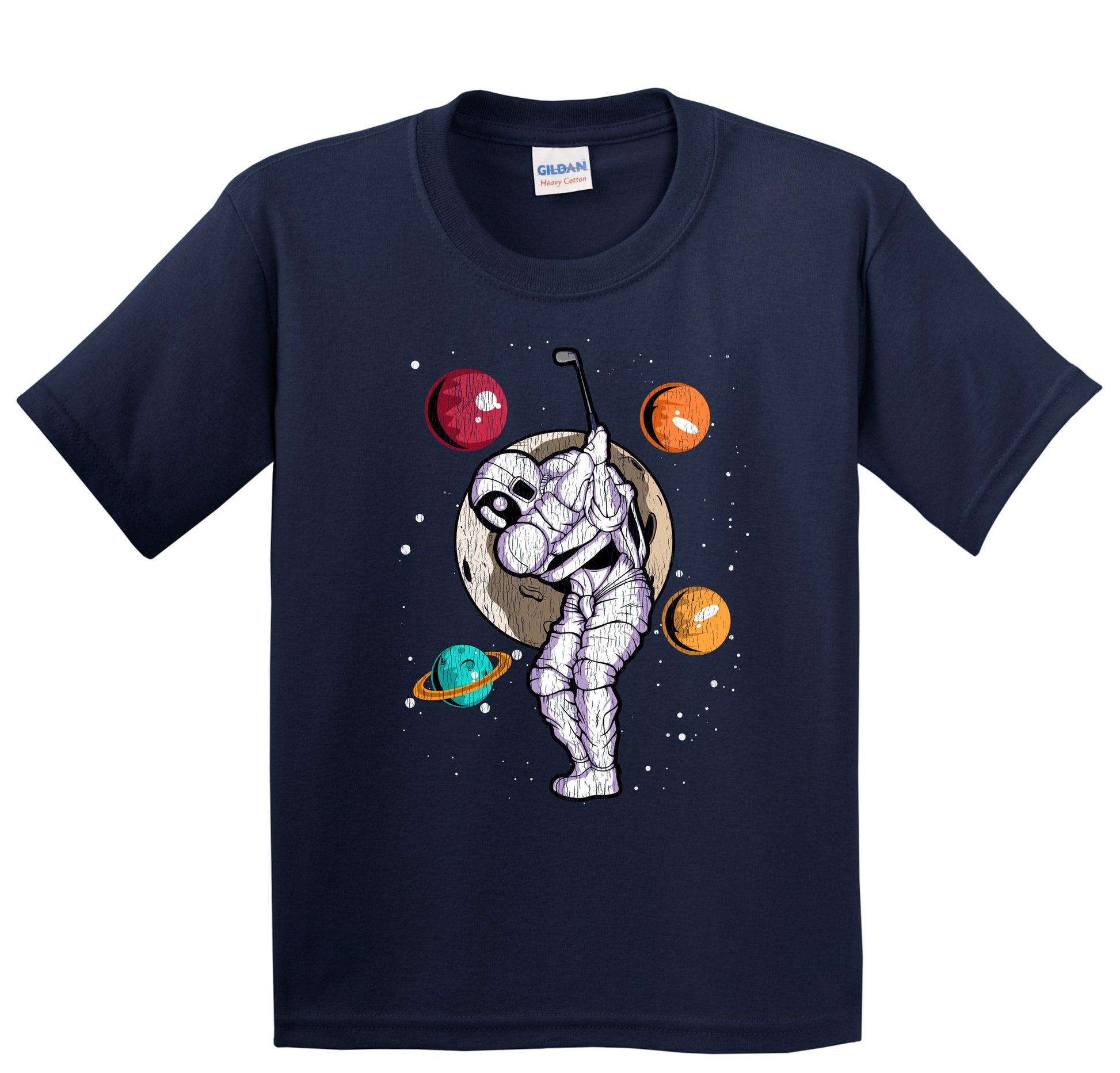 Golf Astronaut Outer Space Spaceman Distressed Youth T-Shirt