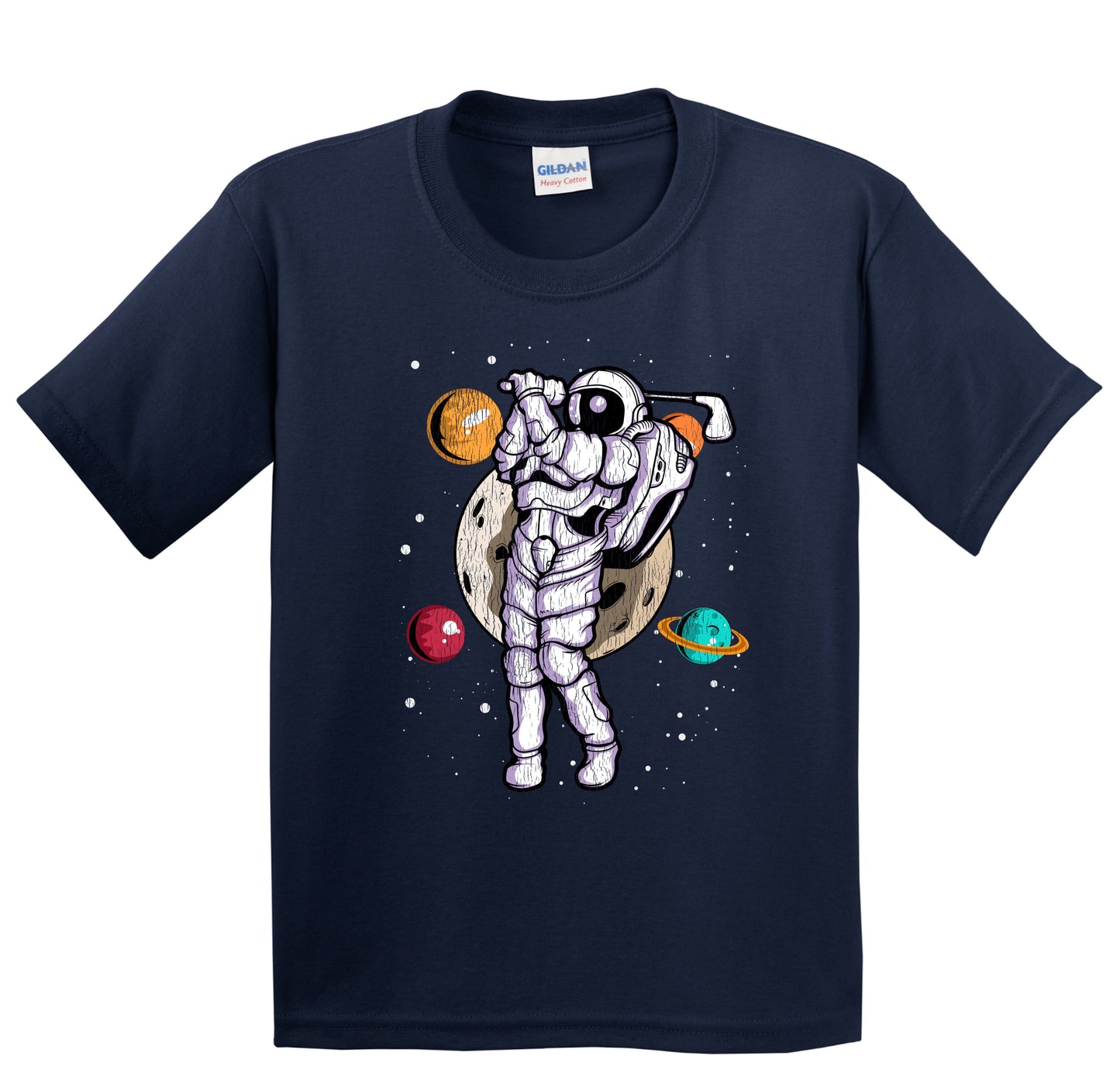 Golf Astronaut Outer Space Spaceman Distressed Youth T-Shirt