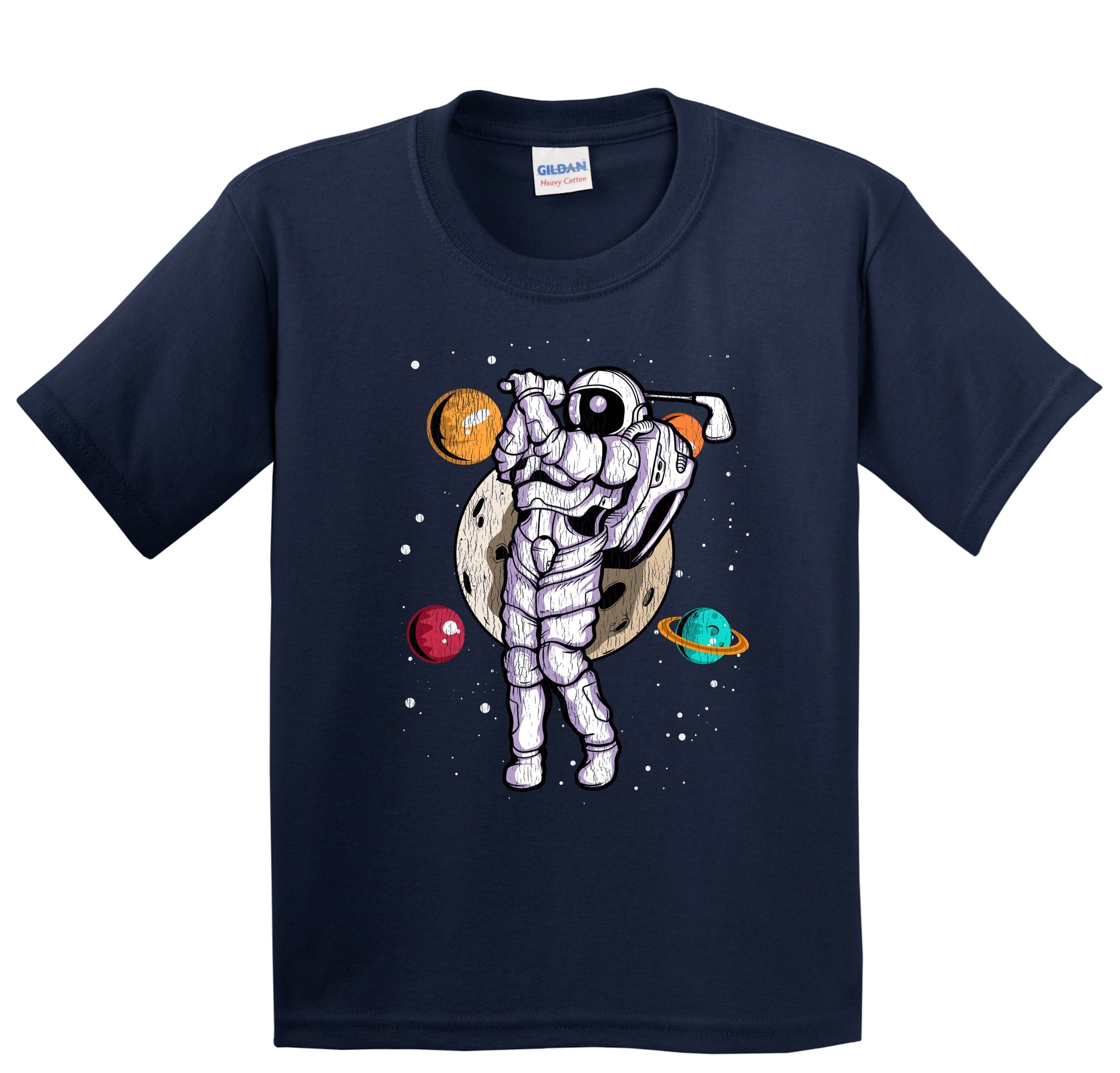 Golf Astronaut Outer Space Spaceman Distressed Youth T-Shirt