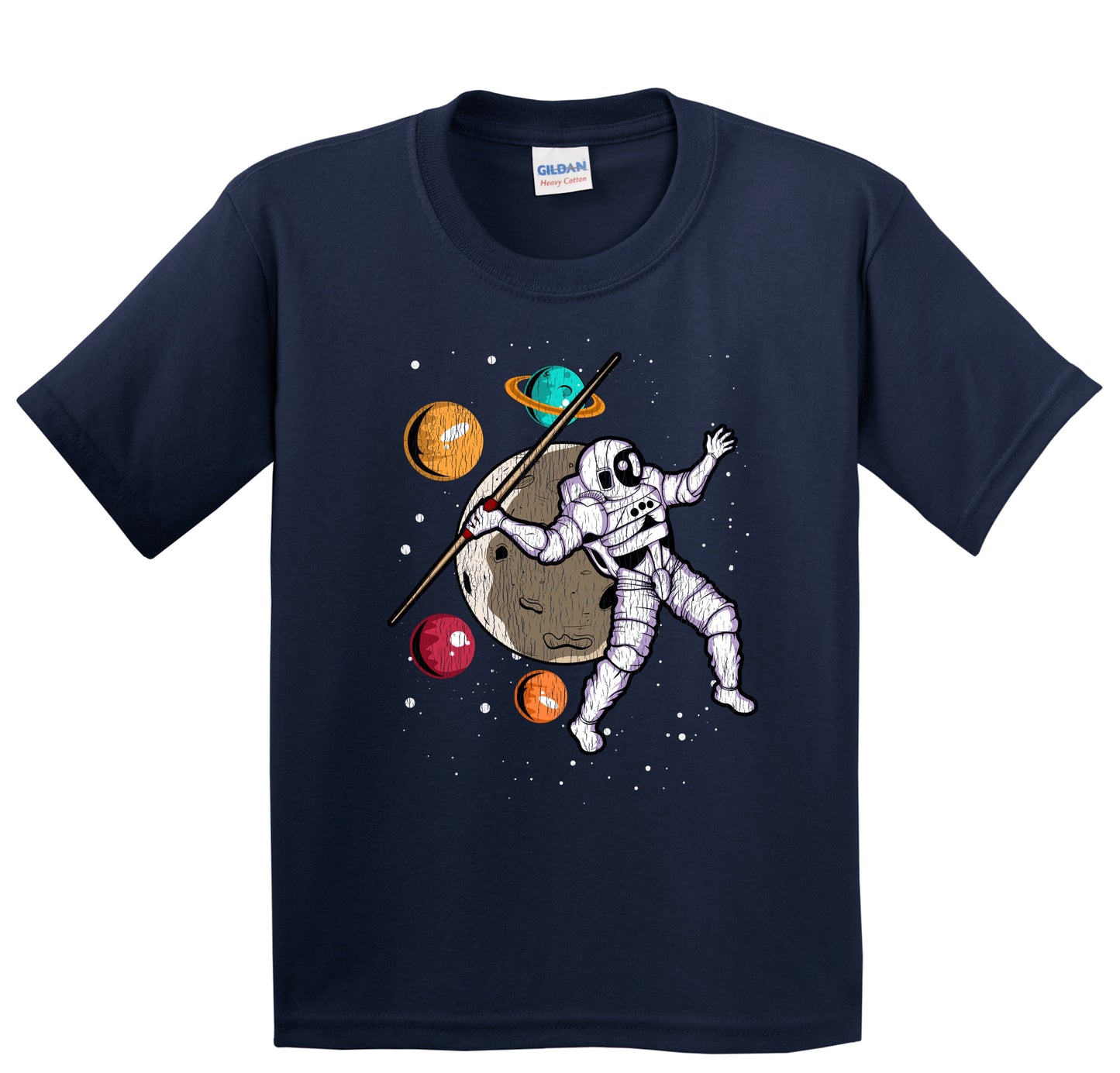 Javelin Throw Astronaut Outer Space Spaceman Track and Field Distressed Youth T-Shirt
