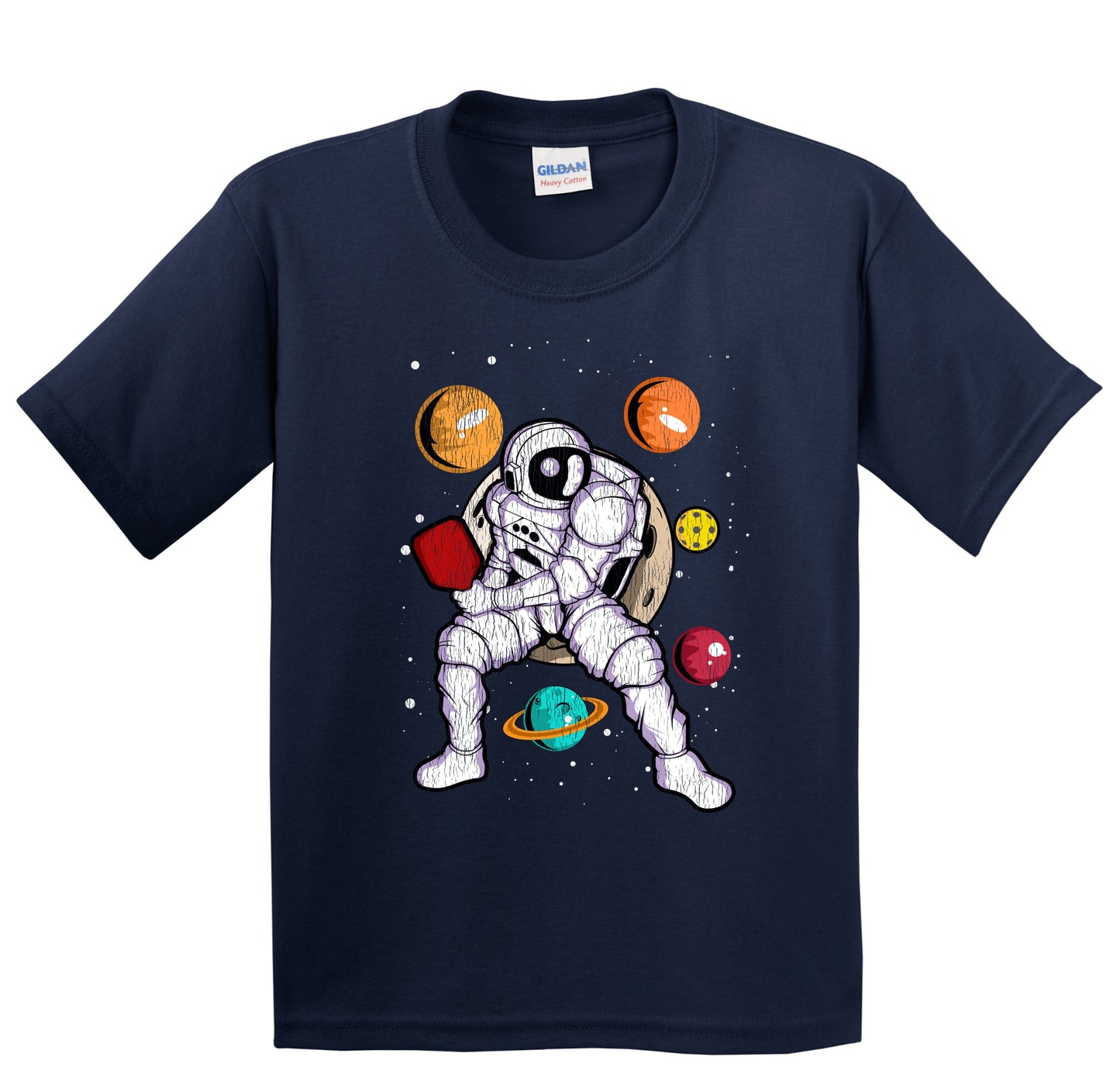 Pickleball Astronaut Outer Space Spaceman Distressed Youth T-Shirt