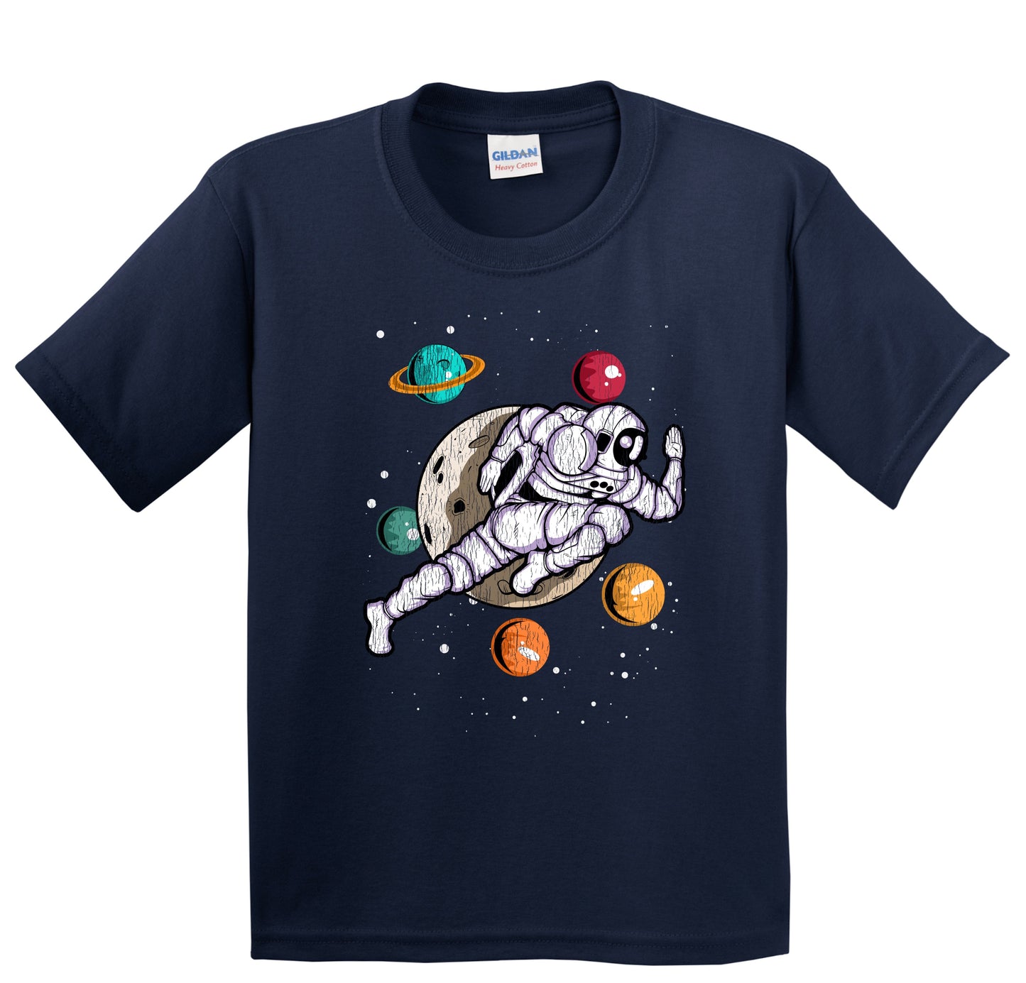 Running Astronaut Outer Space Spaceman Distressed Youth T-Shirt