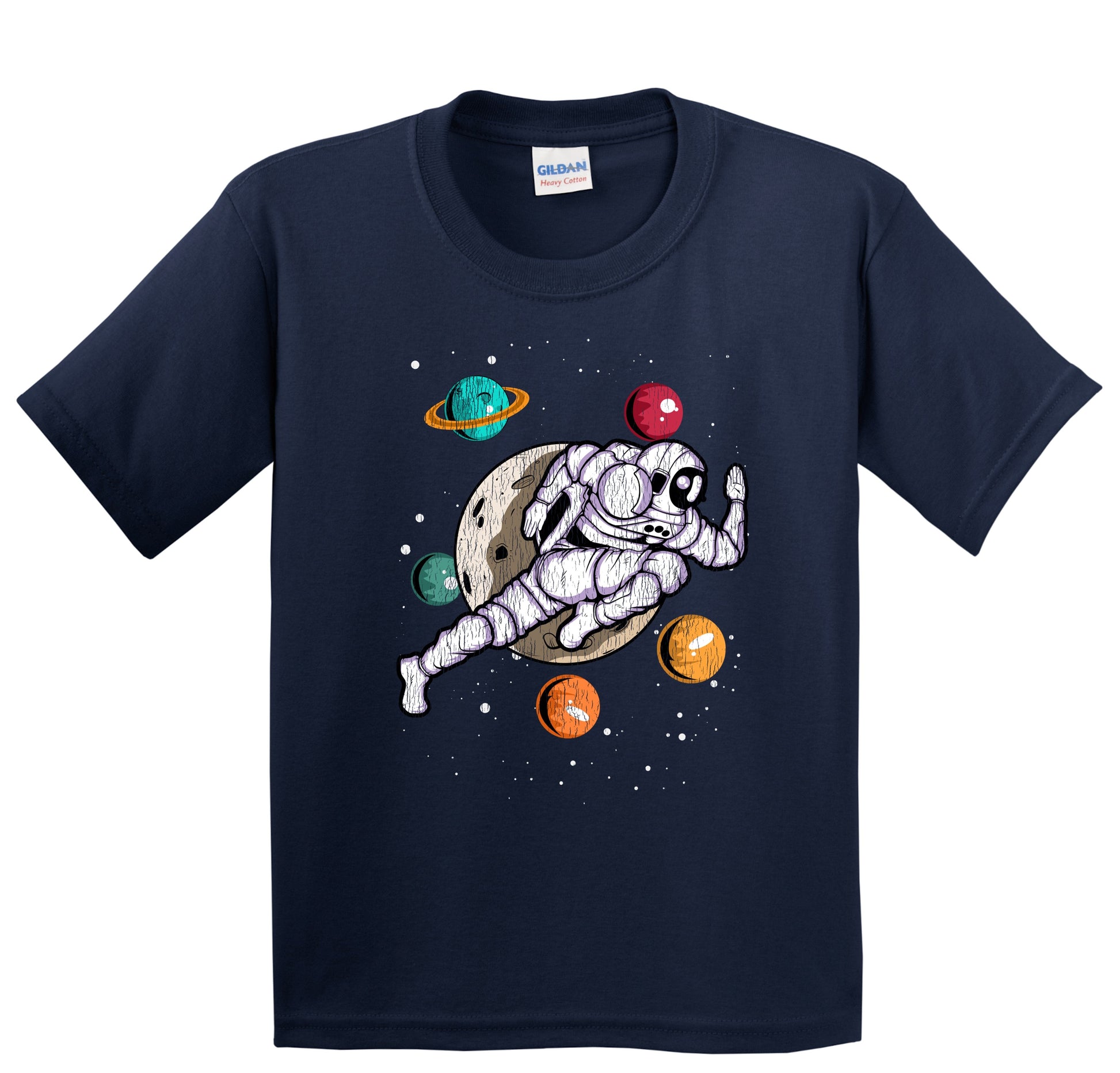 Running Astronaut Outer Space Spaceman Distressed Youth T-Shirt