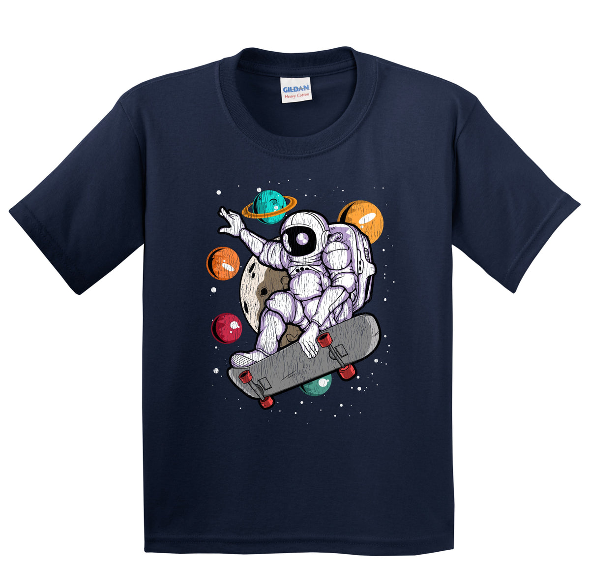 Skateboarding Astronaut Outer Space Spaceman Skater Distressed Youth T-Shirt