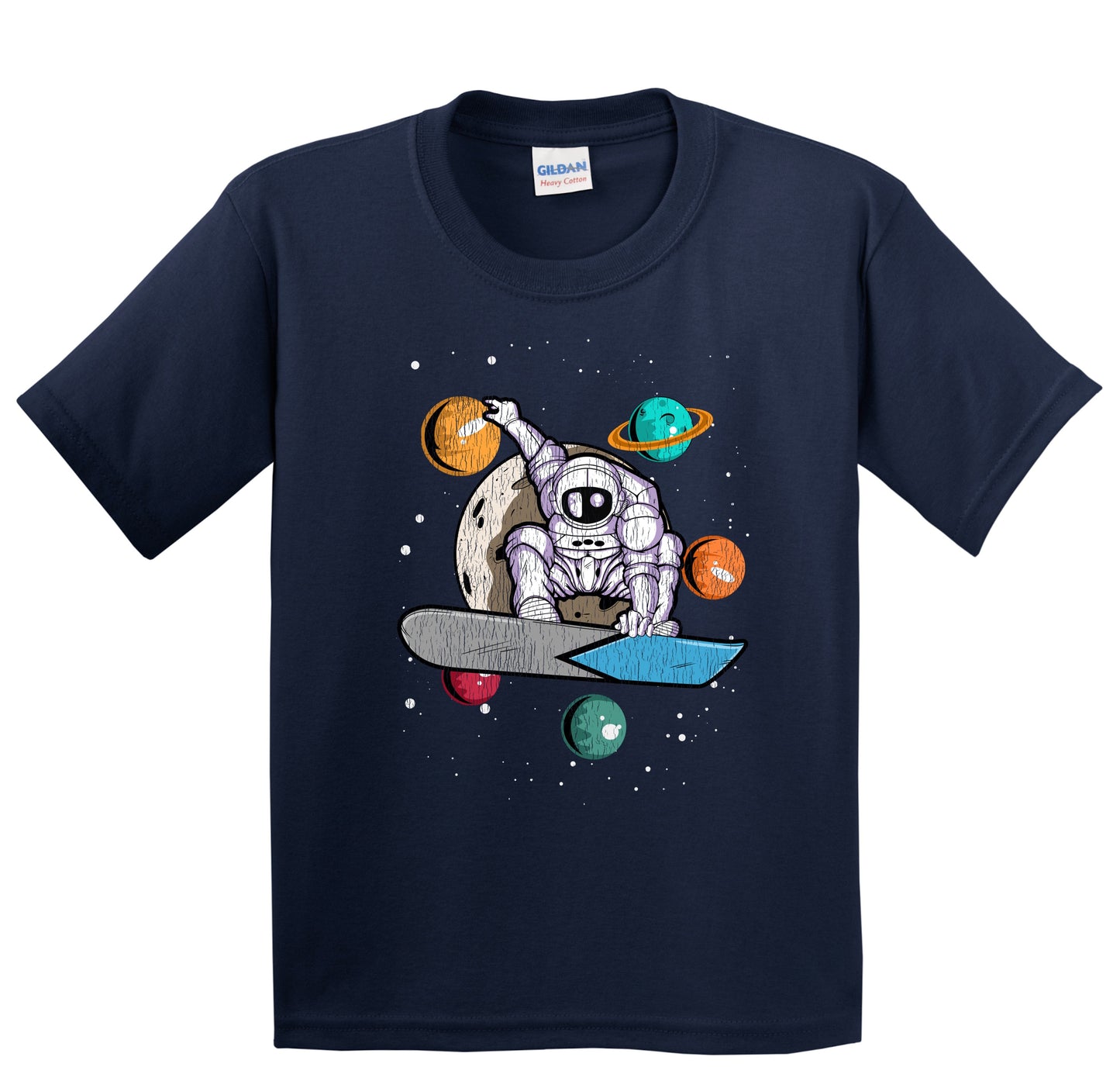 Snowboarding Astronaut Outer Space Spaceman Distressed Youth T-Shirt