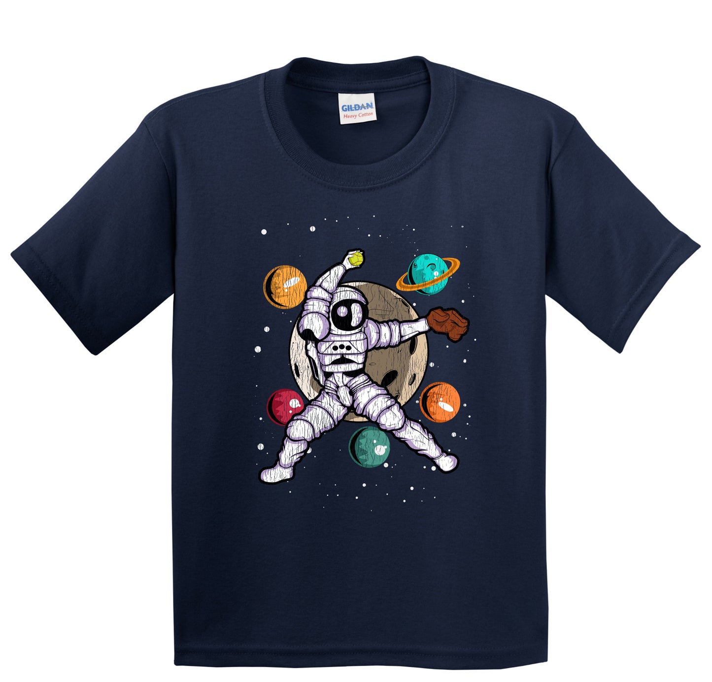 Softball Pitcher Astronaut Outer Space Spaceman Distressed Youth T-Shirt