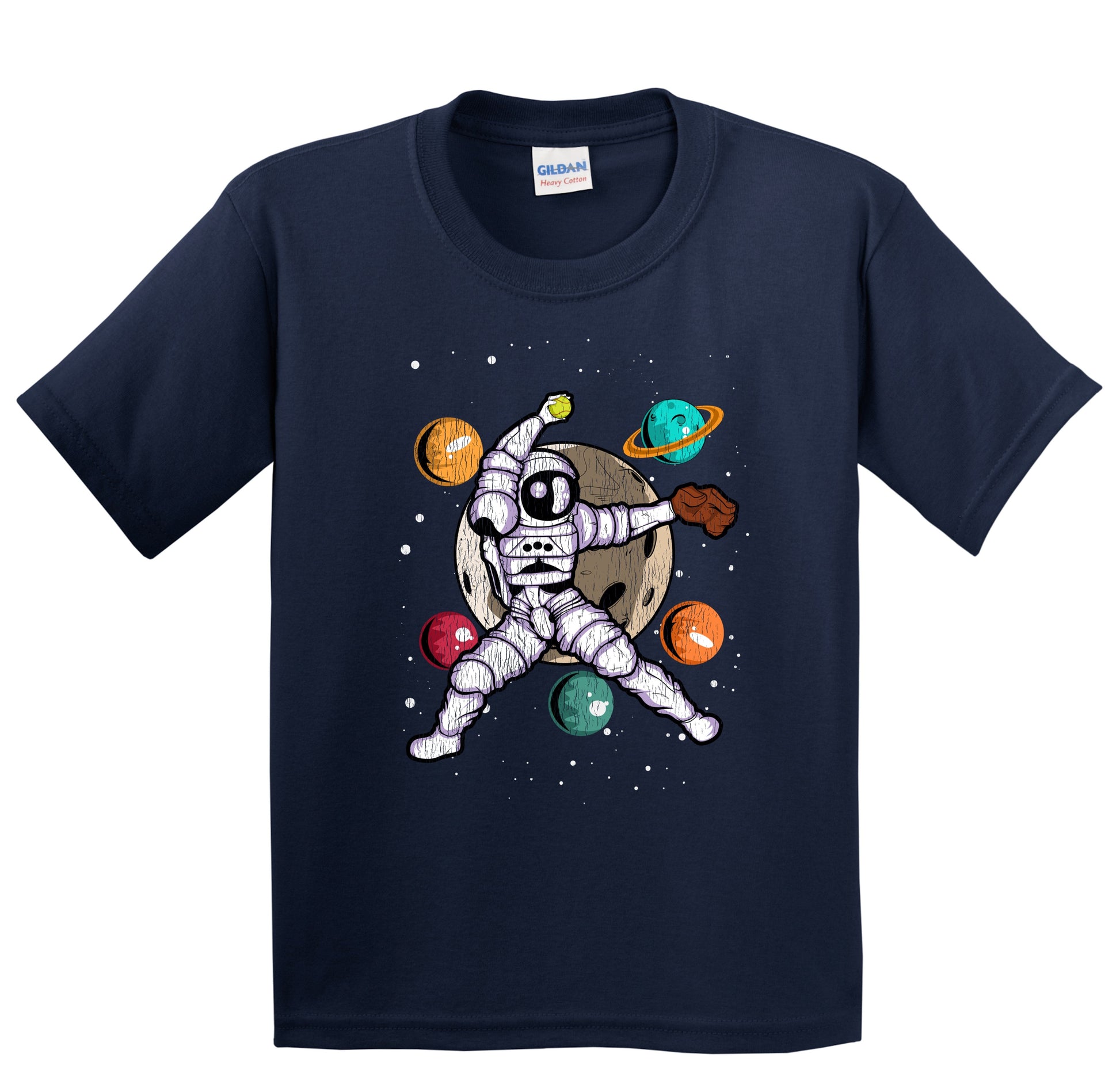 Softball Pitcher Astronaut Outer Space Spaceman Distressed Youth T-Shirt