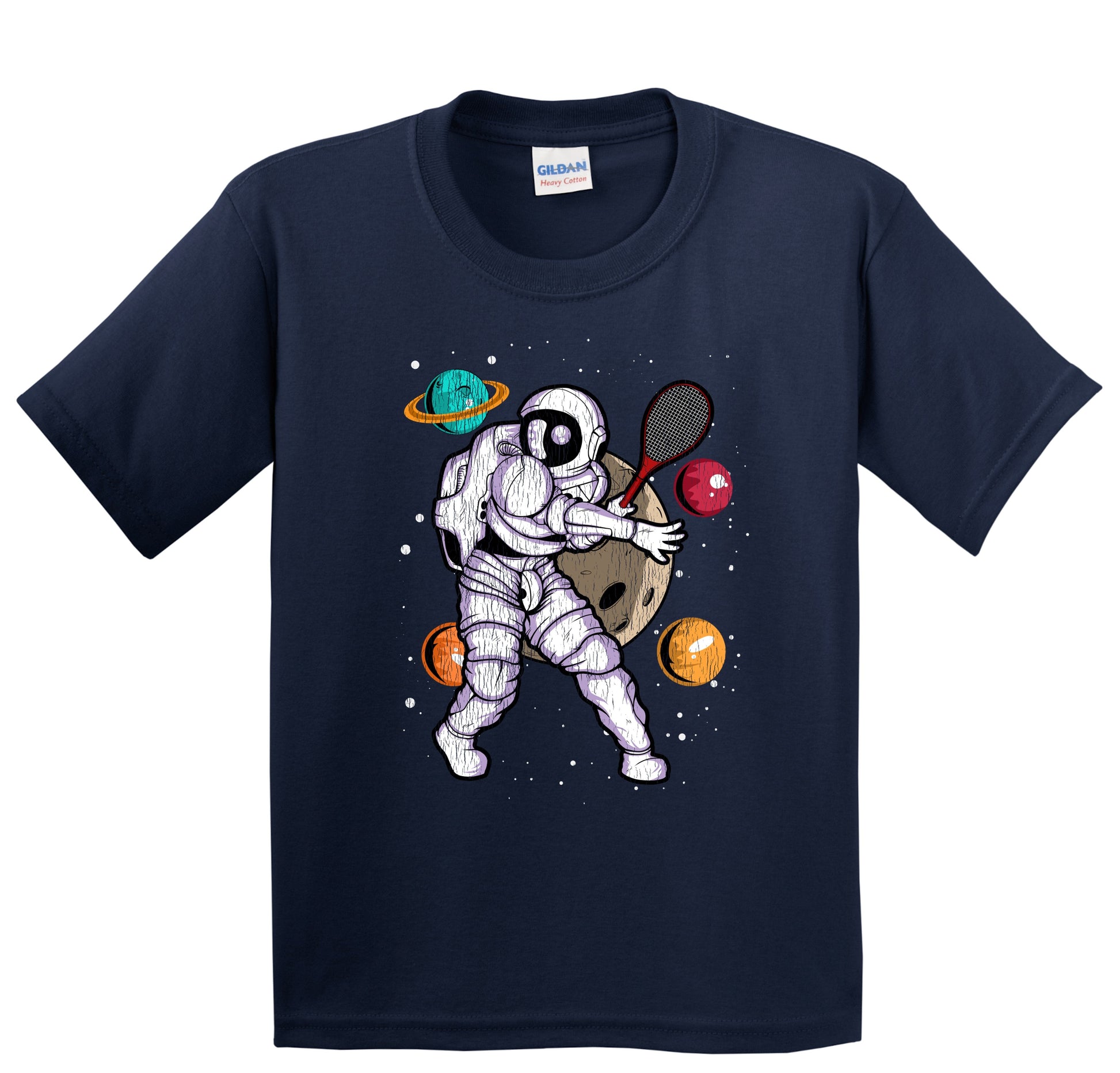 Tennis Astronaut Outer Space Spaceman Distressed Youth T-Shirt