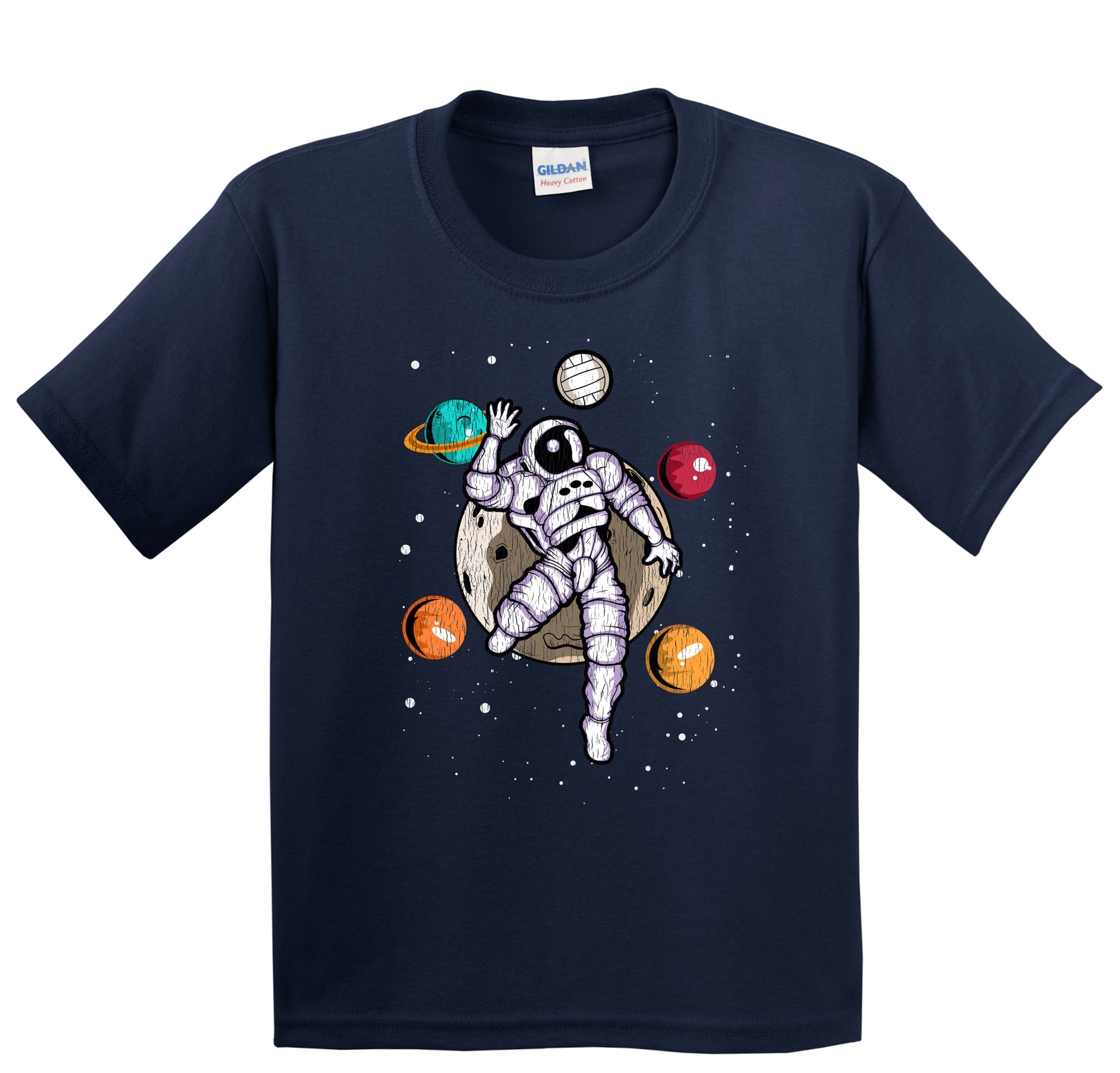 Volleyball Astronaut Outer Space Spaceman Distressed Youth T-Shirt
